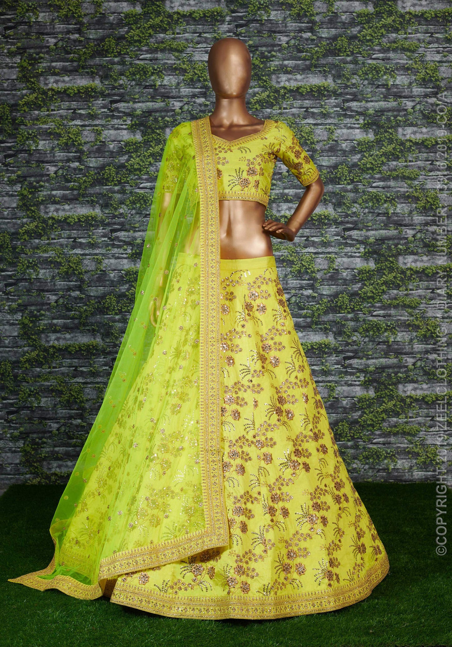 Zeel Clothing Women's Faux Silk Dress Material Semi-Stitched Lehenga Choli (7028-Neon-Wedding-Bridal-Lehenga_Green, Wedding Neon_Free Size), Customizable Length