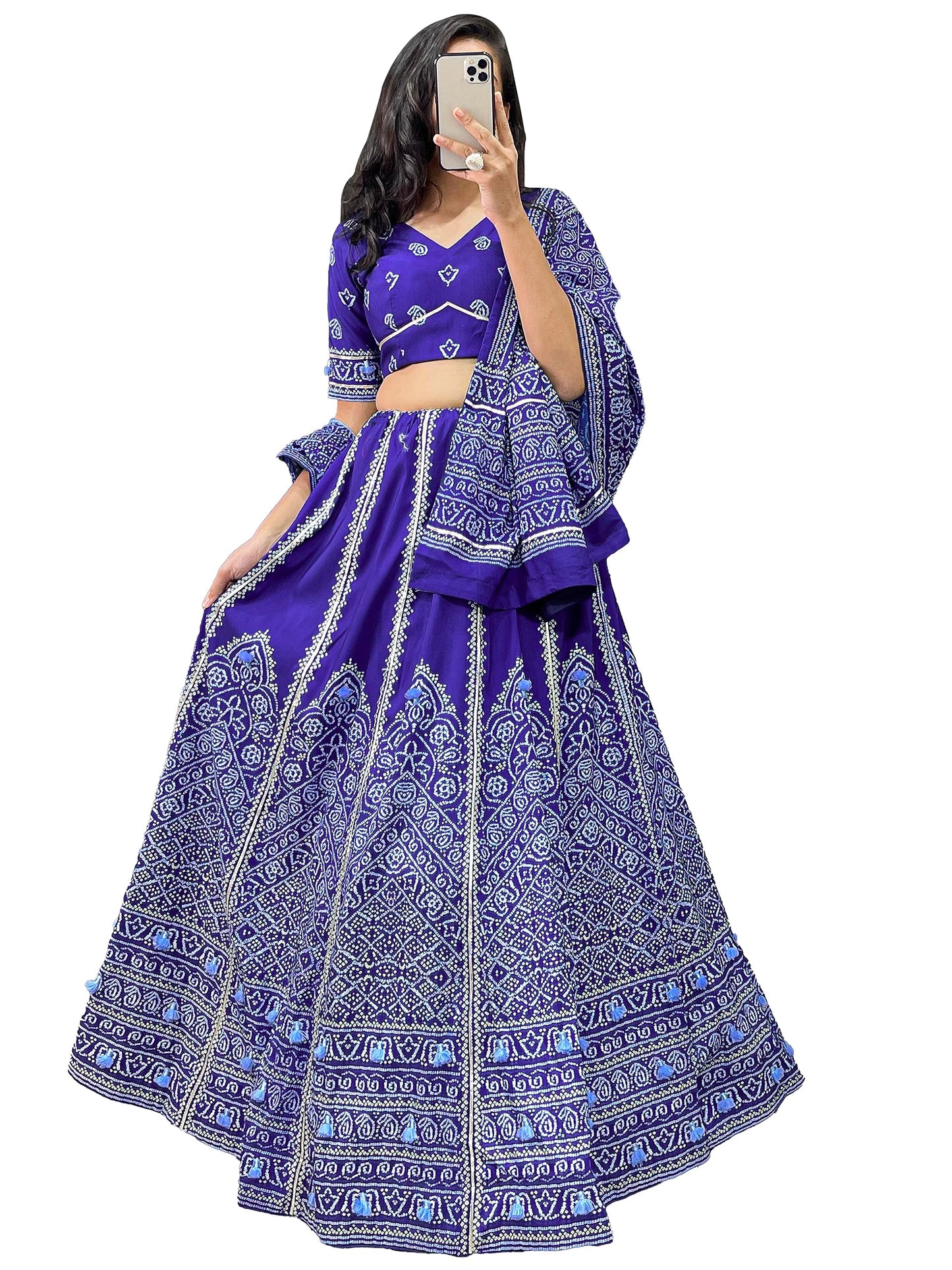 LooknBook Art Women's Vaishali silk & Printed With Gota Patti Semi-Stitched Bridal New Lehenga Choli With Dupatta (Navy Blue)
