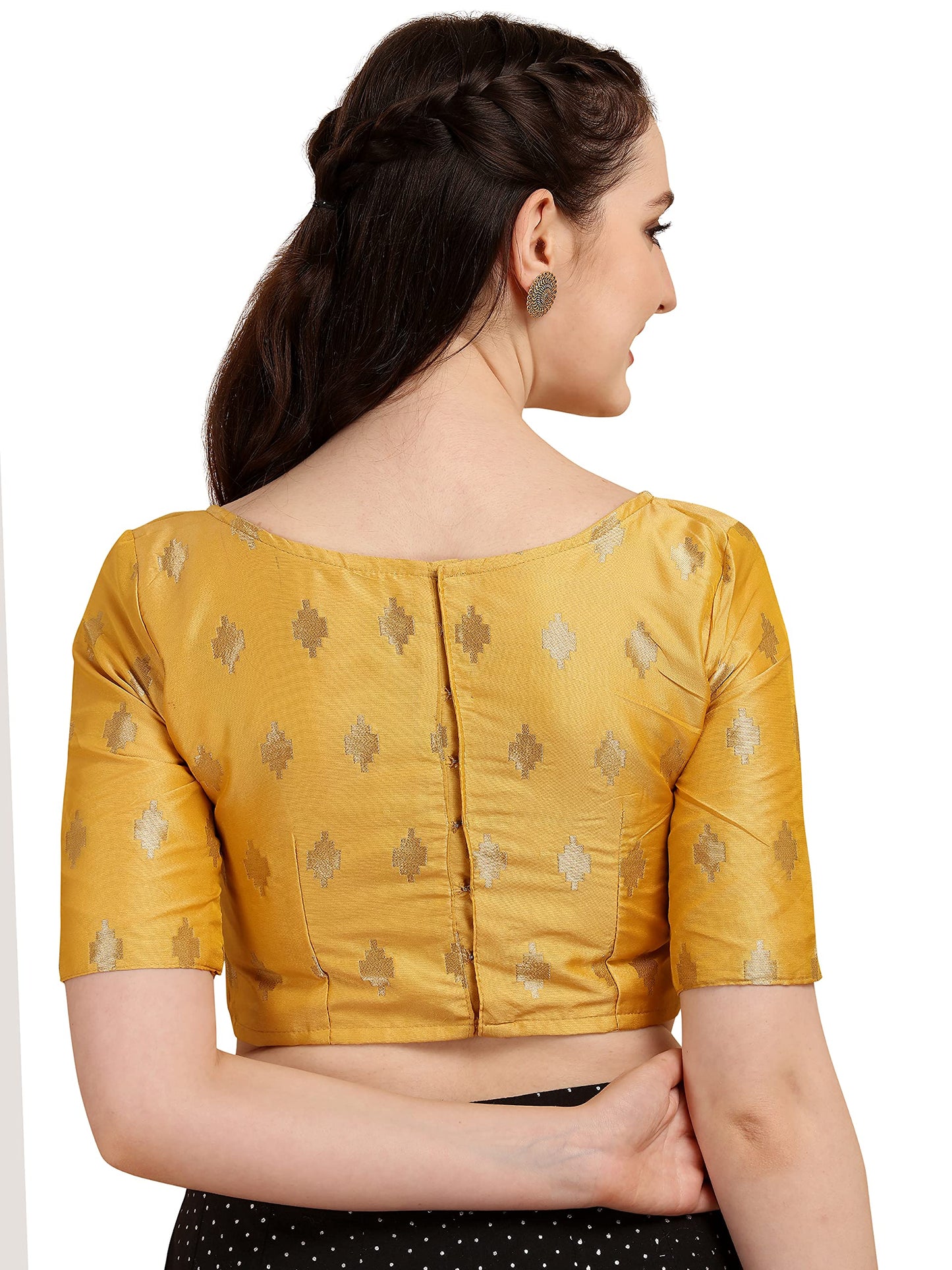 OOMPH! Women's Indian Ethnic Wear Designer Zari Work Boat Neck Half Sleeve Readymade Non - Padded Blouse for Saree and Lehnga and Palazzos or Skirts for a Fusion Twist.