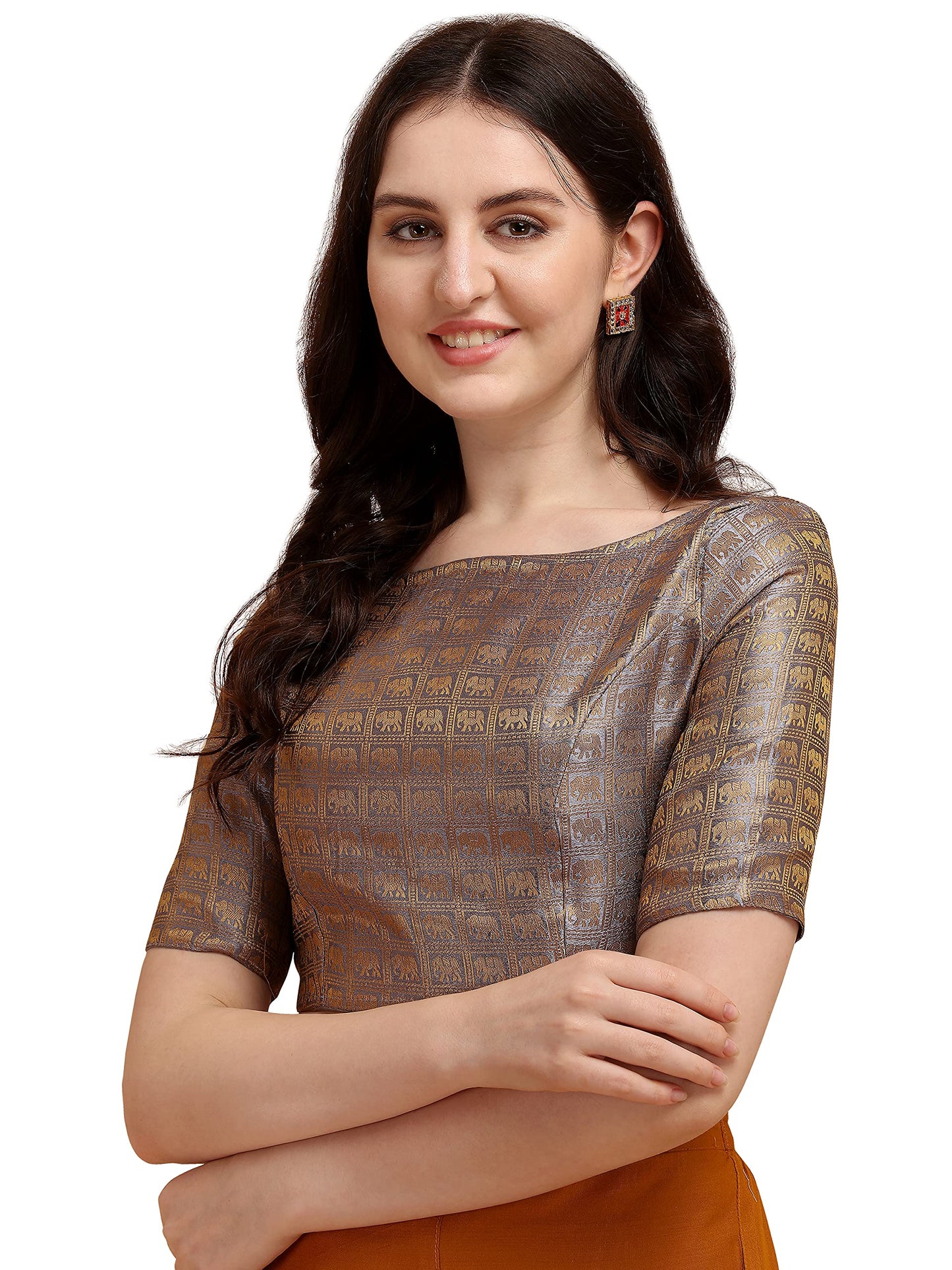 OOMPH! Jacquard Grey Readymade Blouse for Women - rbbl134s