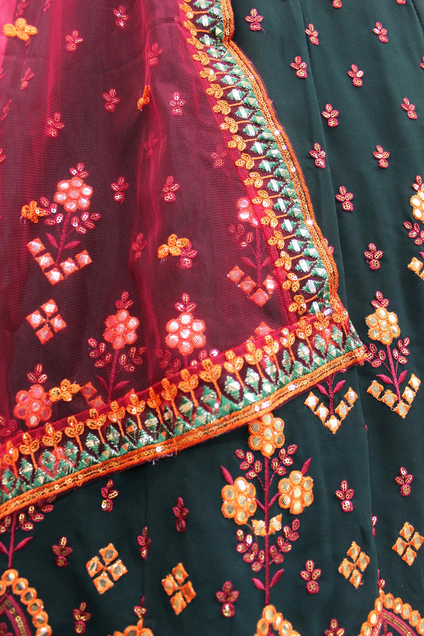 Divine International Trading Co Women's Georgette Embroidered Semi-Stitched Lehenga Choli with Dupatta (1944-Green-Wedding-Girlish-Latest-Lehenga; Free Size)