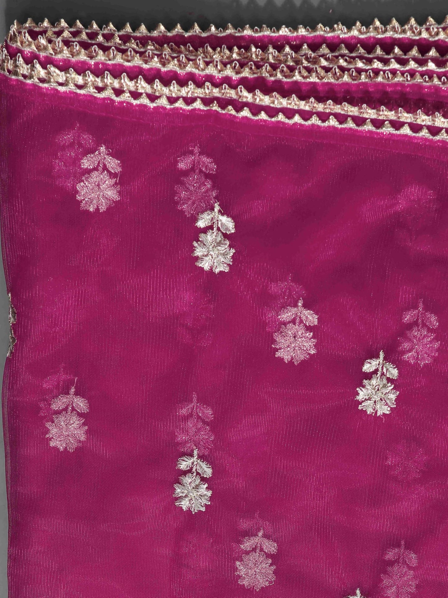 Womanista Women's Magenta Georgette Zari Embroidered Flared Kurta and Pants with Dupatta (Kurtaset_1323_XL)