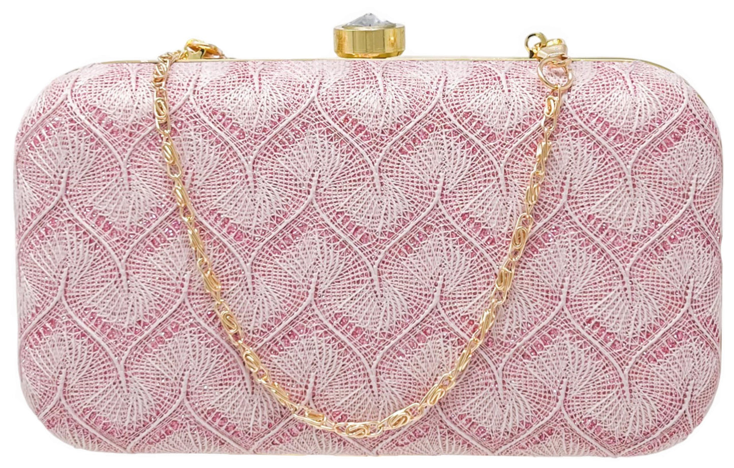 AILTINO Women's Oval Frame Clutch | Detachable Sling Chain | Ladies Party Wedding Purse Bag (Taj Pink)