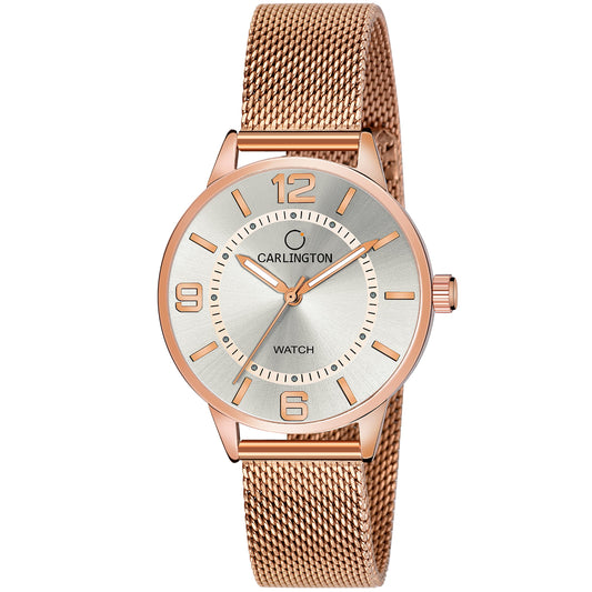 Carlington Stainless Steel Analog Dial Women & Girl's Watch- Elite 2020 (Rose White), Rose Gold Band
