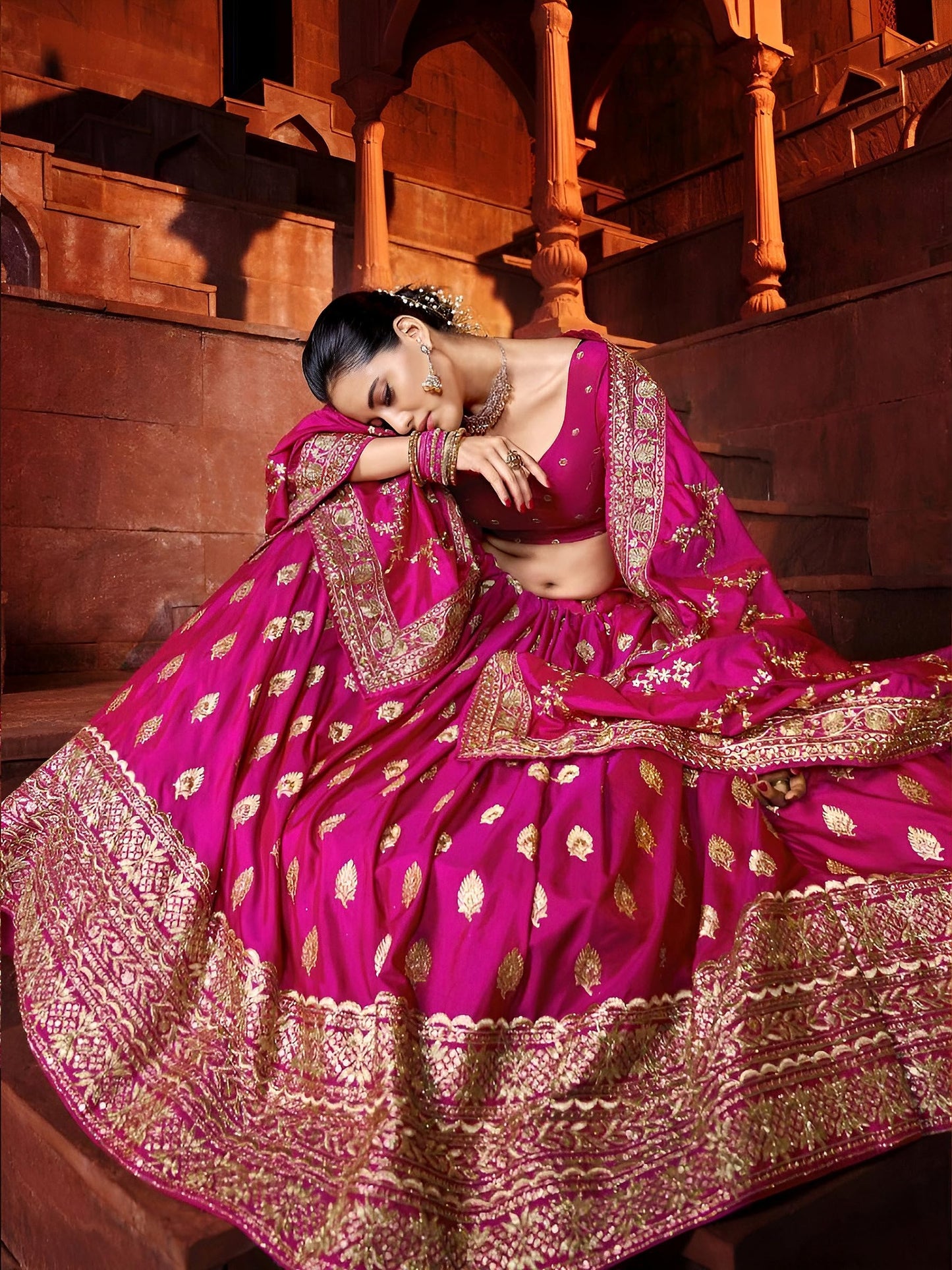 Zeel Clothing Women's Art Silk Sequins Zari Embroidered Art Silk Semi Stitched Lehenga Choli With Dupatta (5111-Pink-Womens-Lehenga-Choli-Latest; Free Size) (Pink)