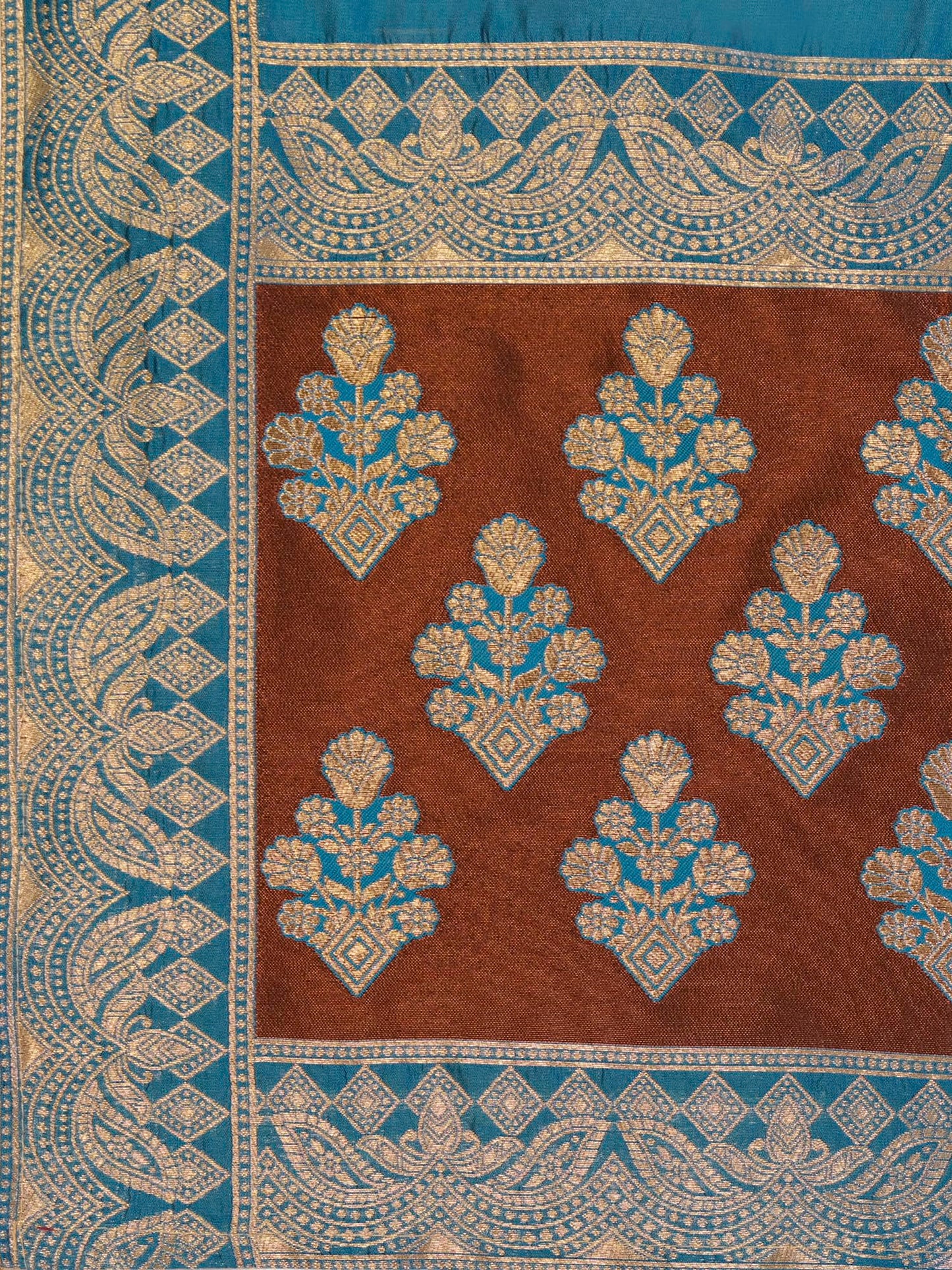 PURVAJA Women's Kanjiwaram Semi-Stitched Lehenga choli (Nazm-Brown_Free Size)