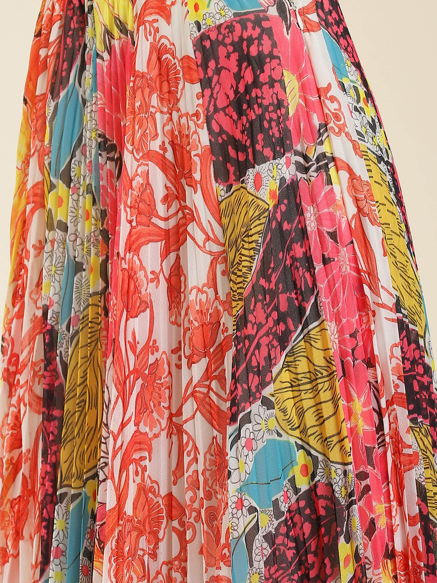 Label RITU KUMAR Multi Color Floral Print Pleated Skirt
