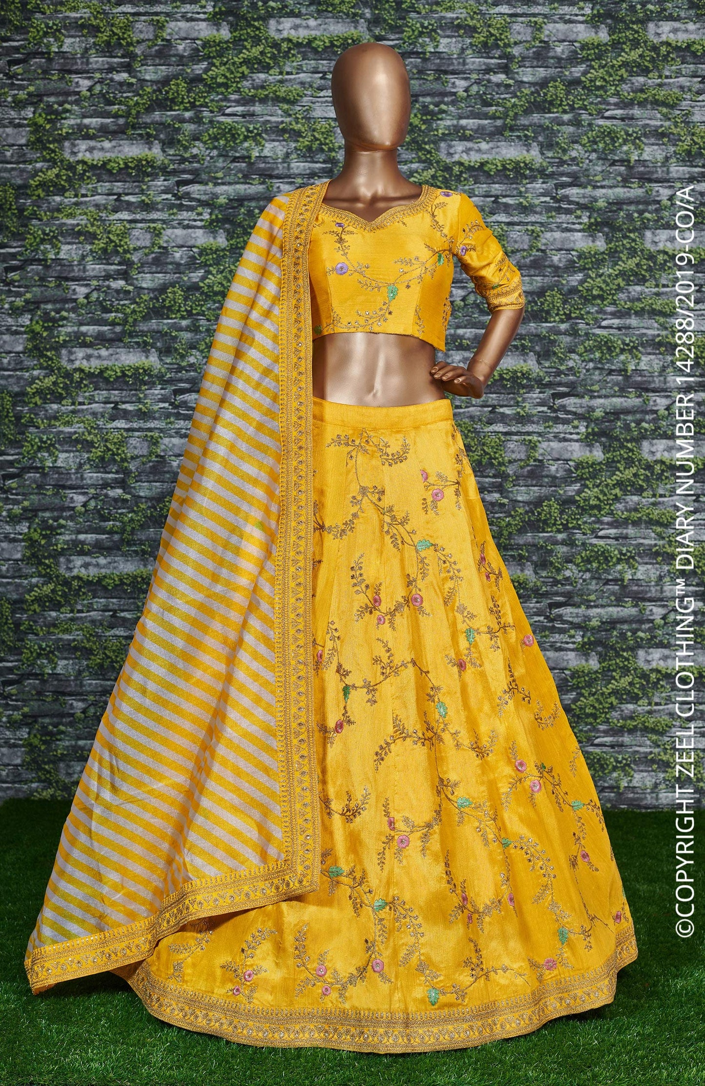 Zeel Clothing Embroidered Art Silk Semi Stitched Lehenga Choli for Women (Yellow)