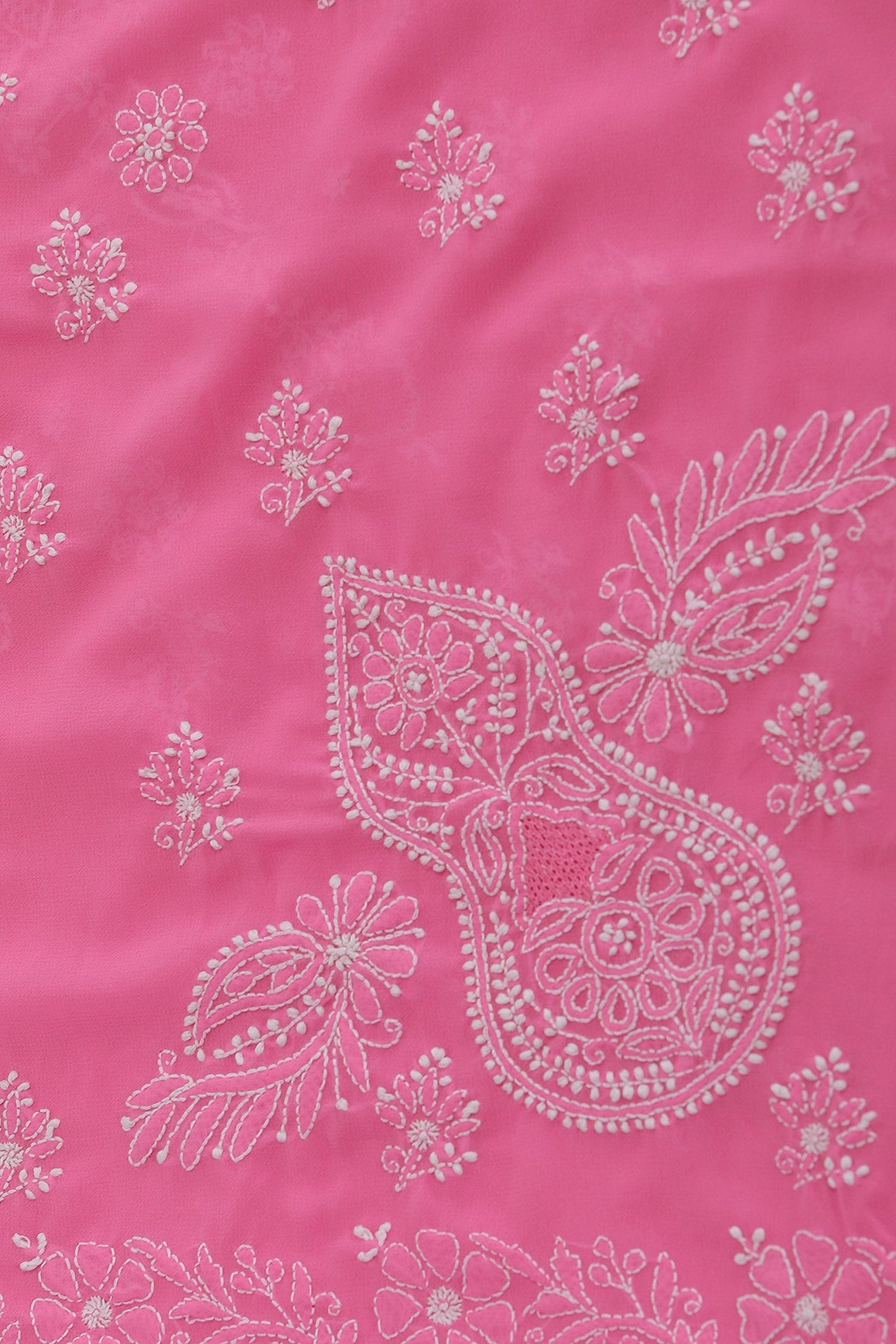 Ada Hand Embroidered Lucknow Chikan Faux Georgette Women's Chikan Saree With Blouse A130252 Pink