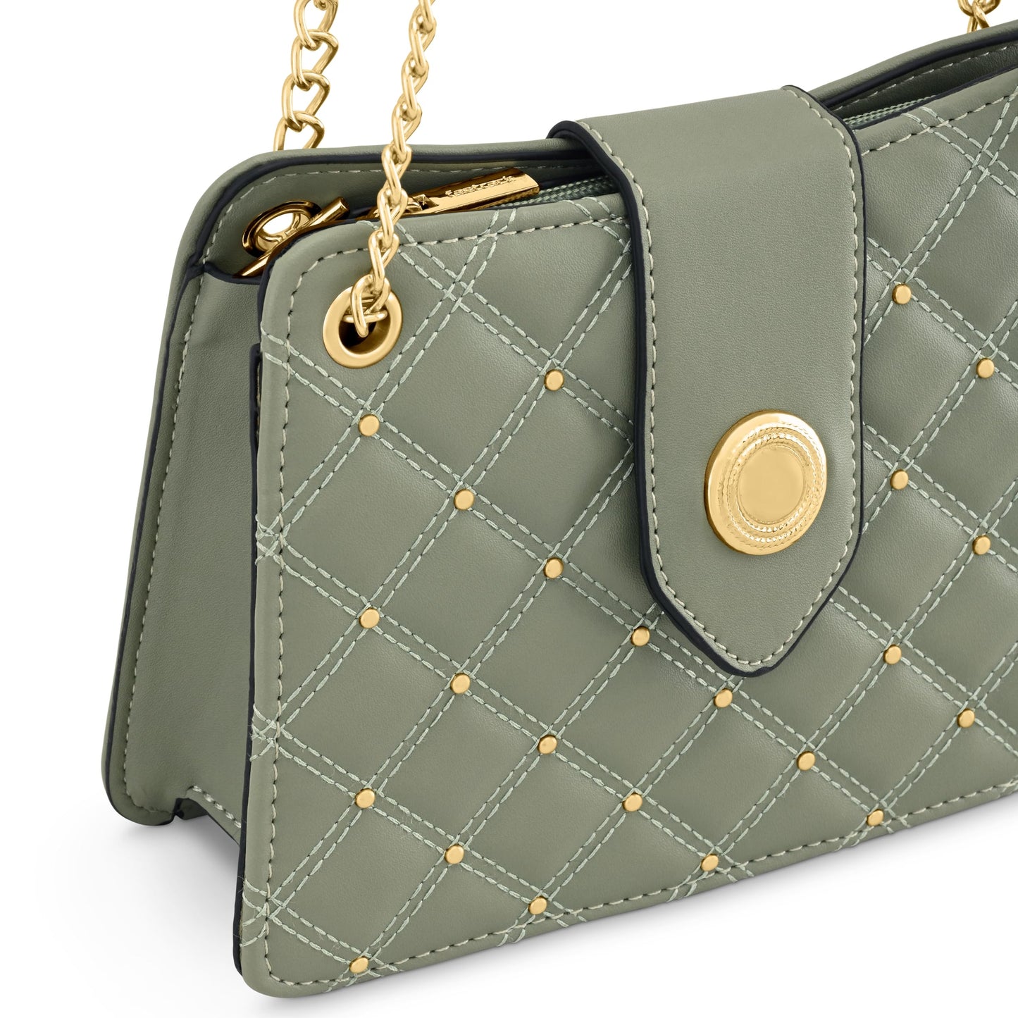 Chic Studded Quilted Sling Bag for Women | Crossbody with Zipper & Magnetic Button Closure, Metallic-Detail Strap & Utility Pocket | Stylish Everyday Shoulder Bag for College & Casual Outings