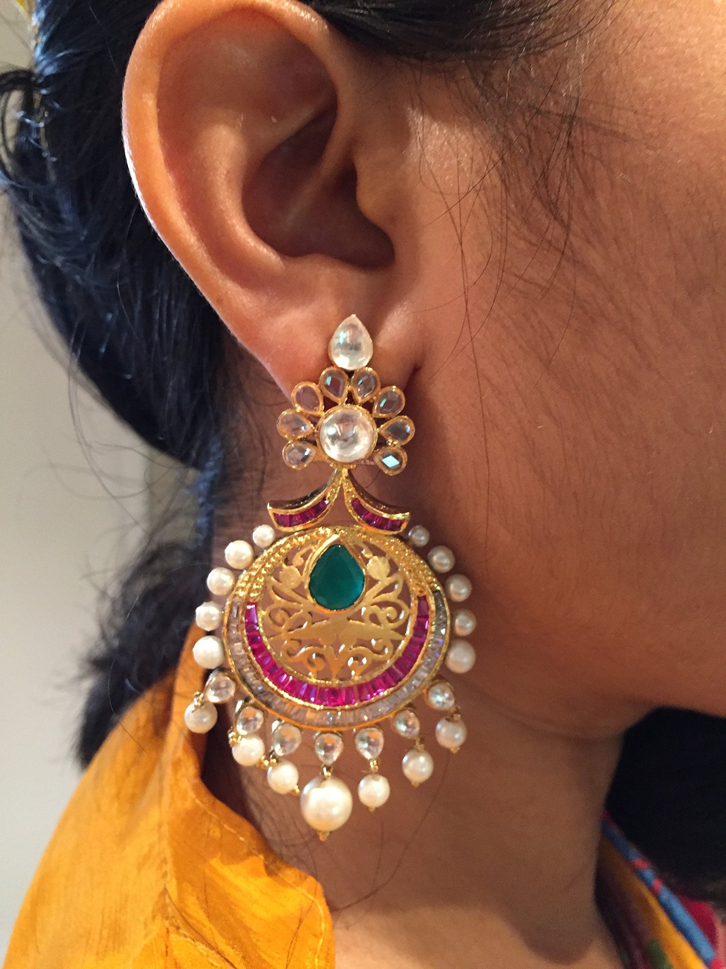 Swasti Jewels Bollywood style Colourful Pearls Chand Bali Earrings for Women