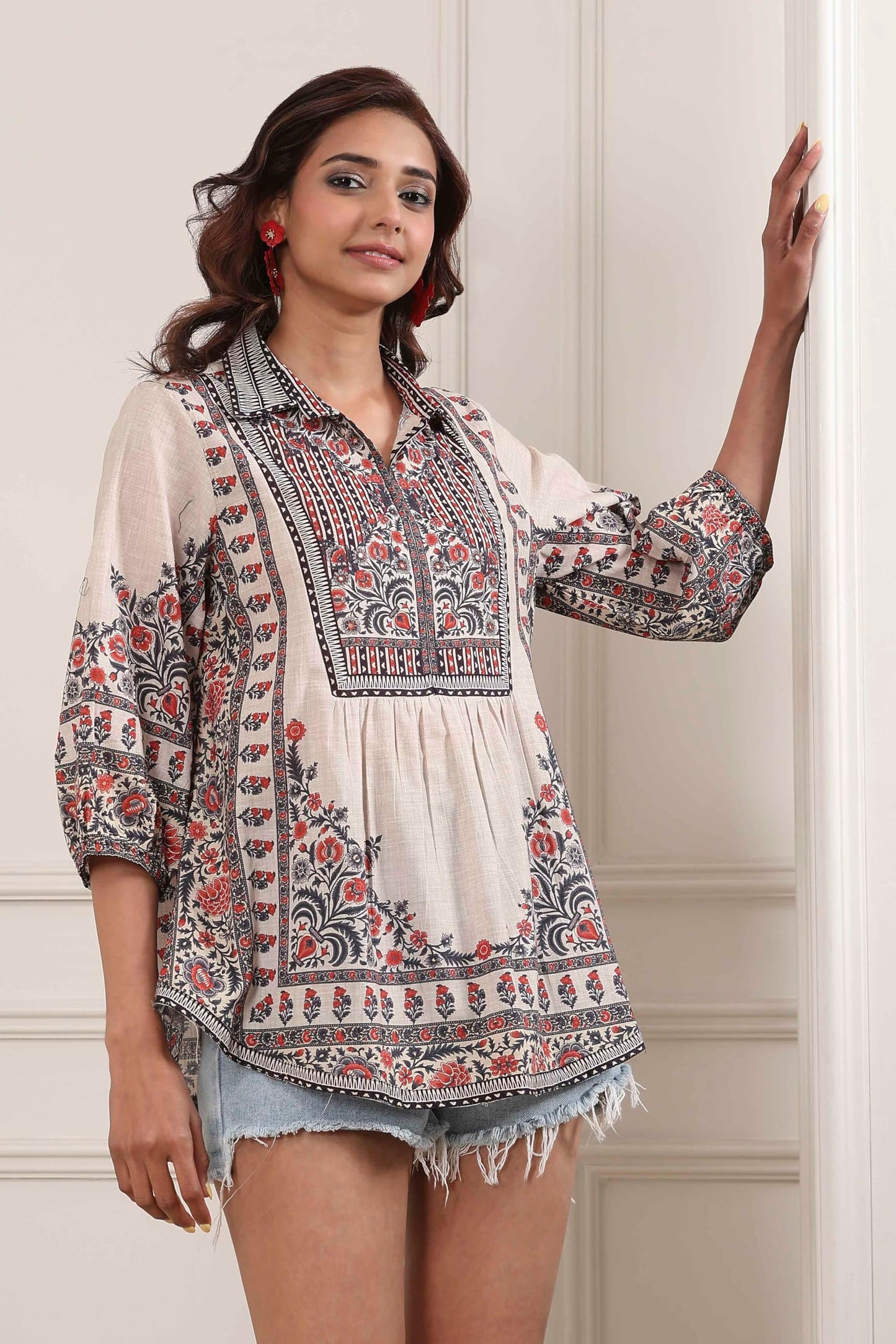 Biba Women Brown Cotton Straight Shirt_40