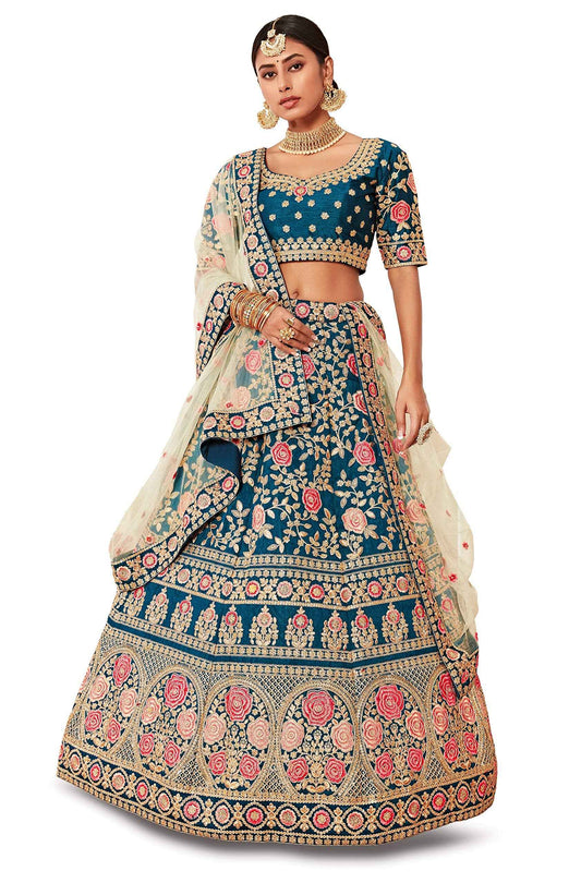 Zeel Clothing Women's Faux Silk Semi stitched Lehenga Choli (7703-Wedding-Bridal-Latest-Lehenga_Blue_Free Size)