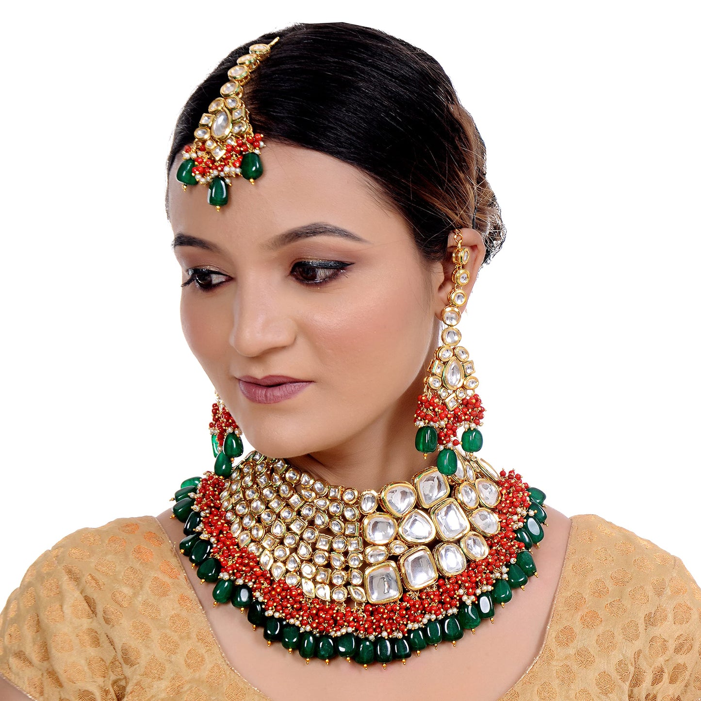 Lucky Jewellery Meenakari 18K Gold plated Multi color Uncut dibbi Kundan Combo Necklace Set