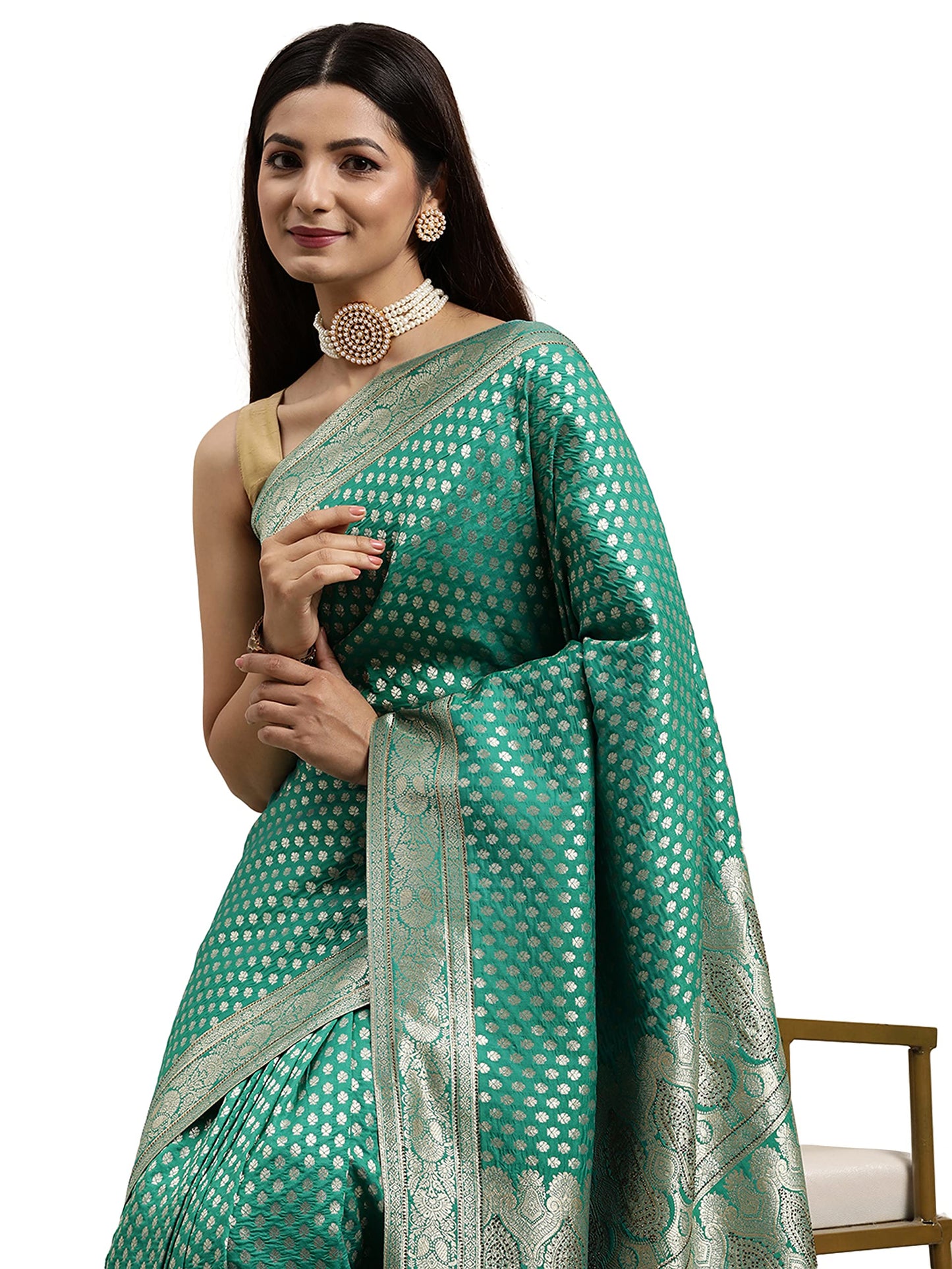 MOHEY Women's Ethnic Saree, All Over Boota, Border with Blouse Piece Traditional Womens Saree for Festival, Wedding, Party (Green)