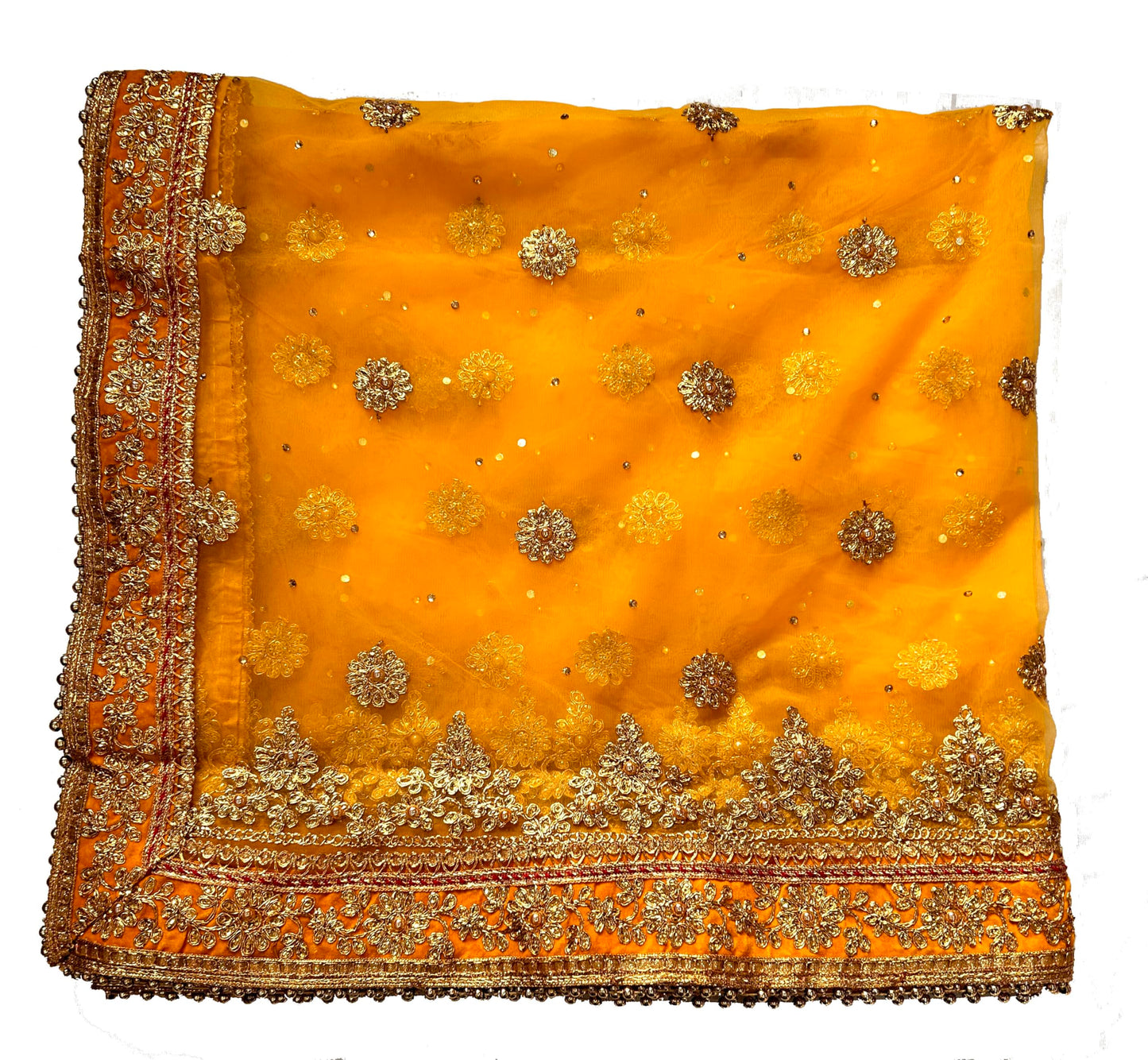 asha chunri house Women Yellow Bridal Dupatta With Velvet Border 2.25 Meter For Wedding