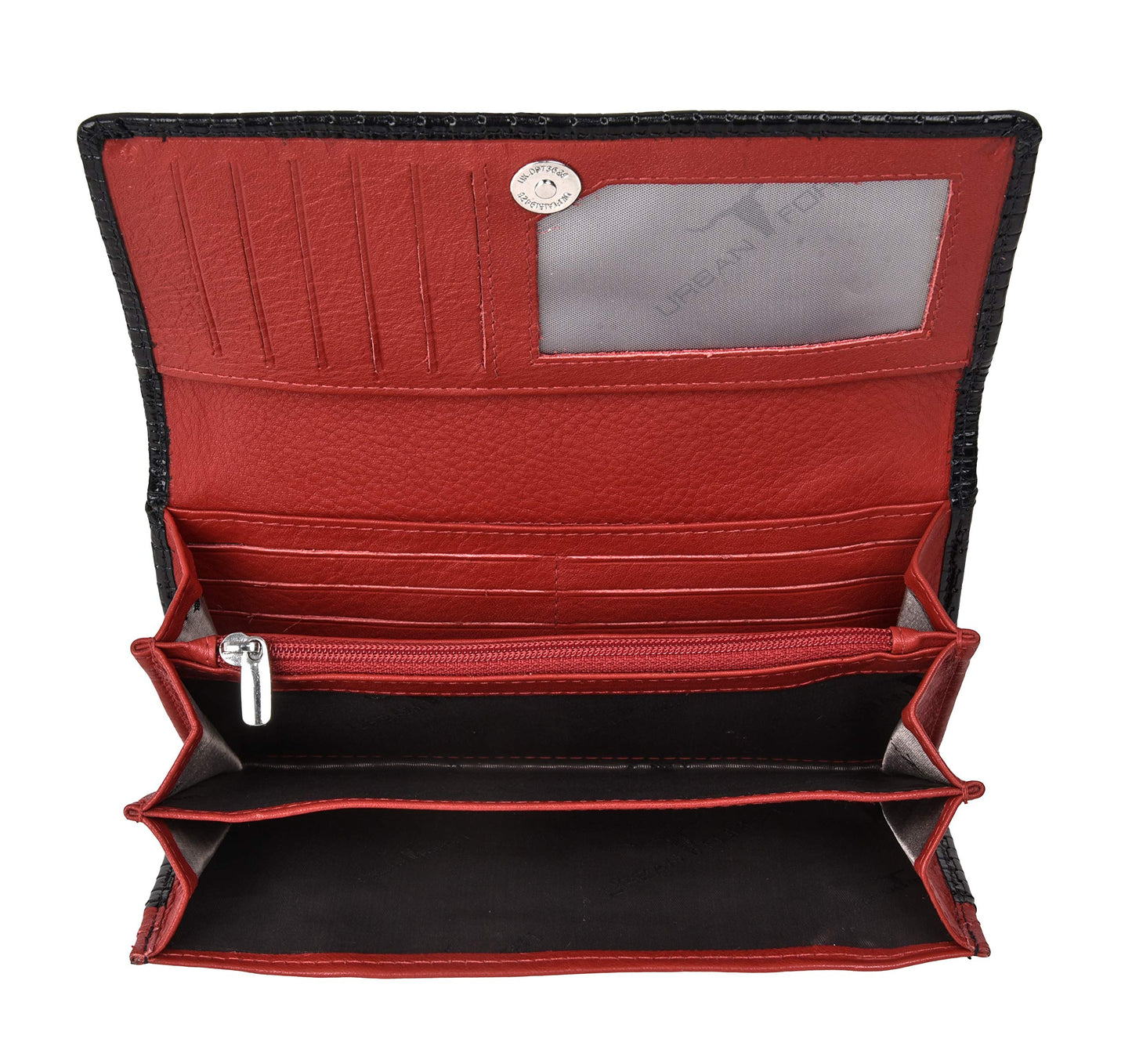 URBAN FOREST Sherry Printed Black & Red Leather Wallet for Women