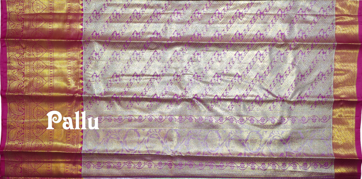 VFCollections Women's Kanchipuram Silk Pure Pattu Sarees With Blouse (VFC632-1)