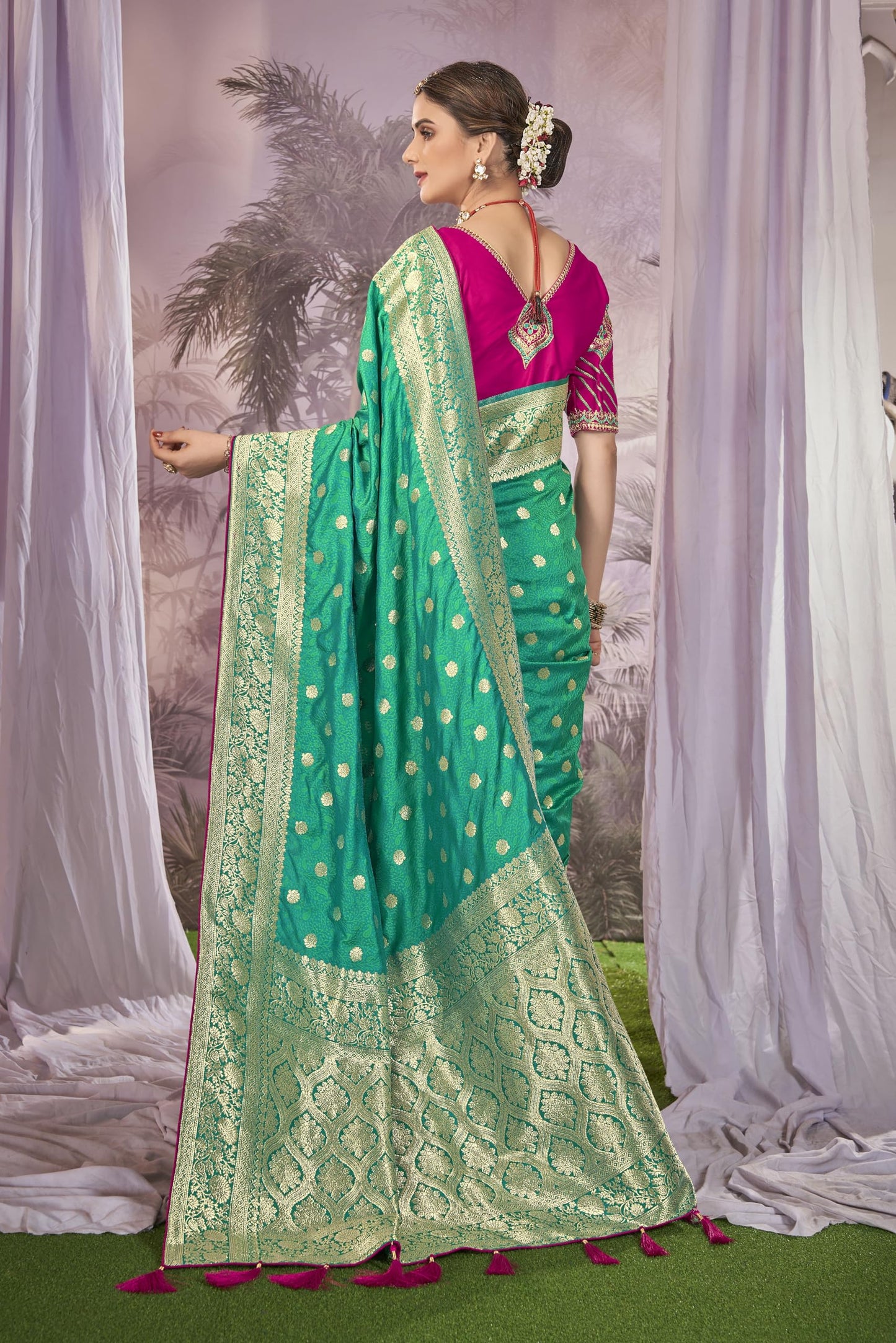 MANOHARI Heavy Banarasi Saree For Women With Unstitch Heavy Blouse Piece-1898-1 - Silk, Blue
