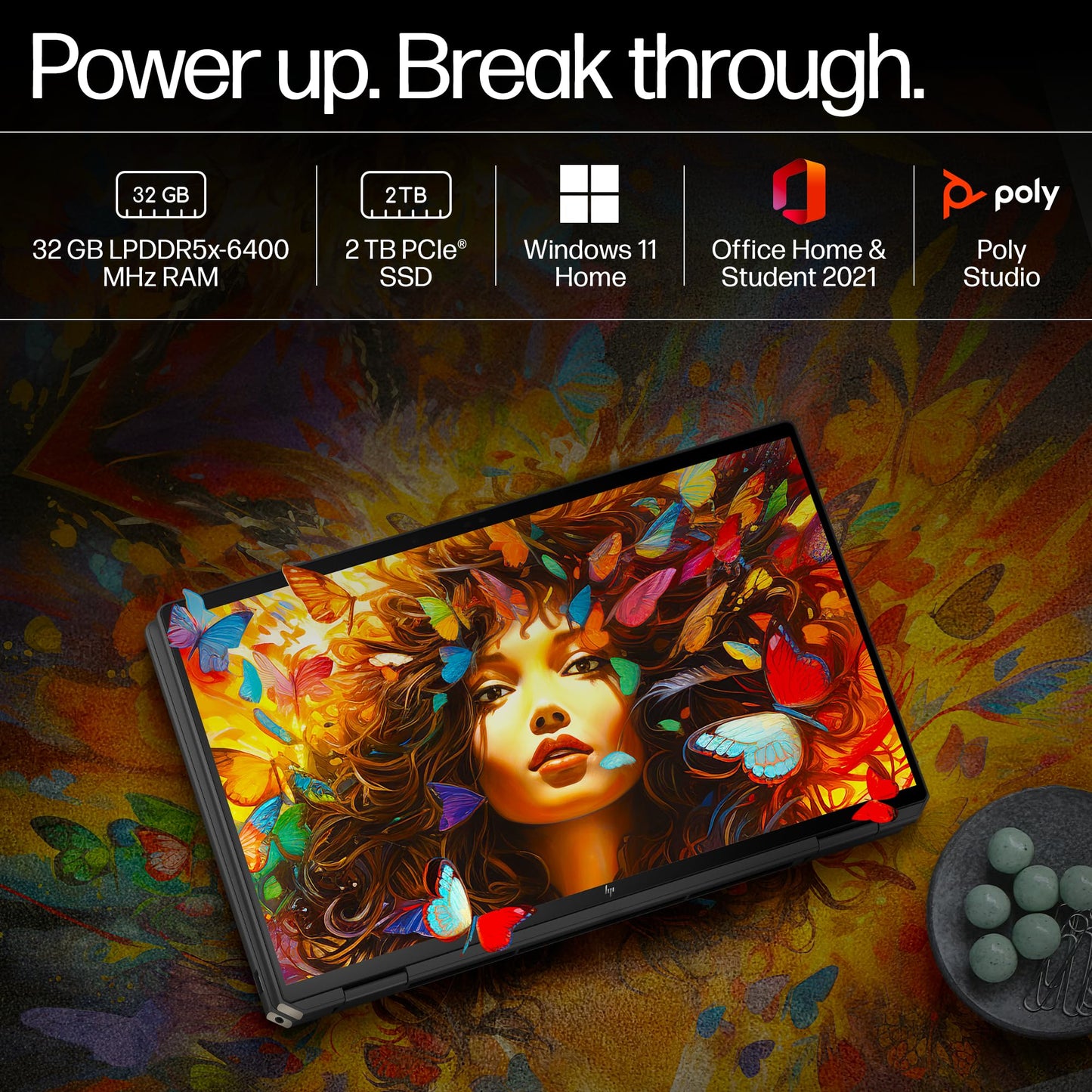 HP Spectre x360, Enhanced by AI, Intel Core Ultra 7 155H, 16-inch (40.6 cm), OLED 400 nits 120Hz, 32GB, 2TB SSD, Touch w/Pen, 9MP IR Camera w/Shutter, Poly Studio (Win 11, Black, 1.95 kg), aa0665TU