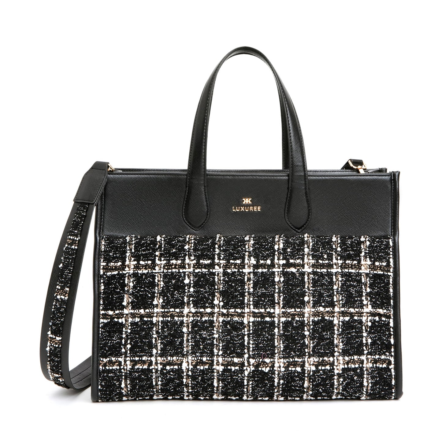 KLEIO Tweed Tote Hand Bag with laptop Compartment and a Zip Closure for Office Women