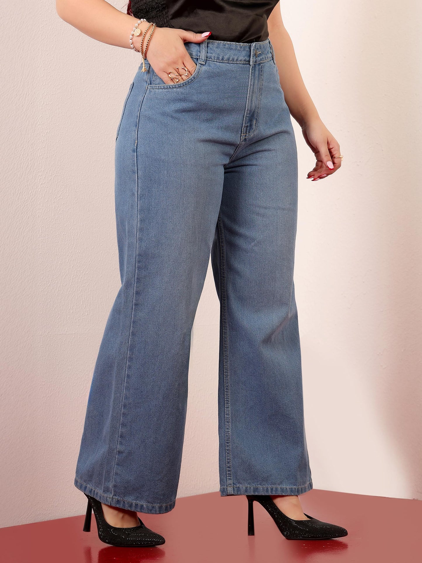 Miss Chase A+ Women's Wide Leg High Rise Regular-Length Stretchable Denim Jeans (APSS23DEN12-53-890-38, Spinel Blue, 38)