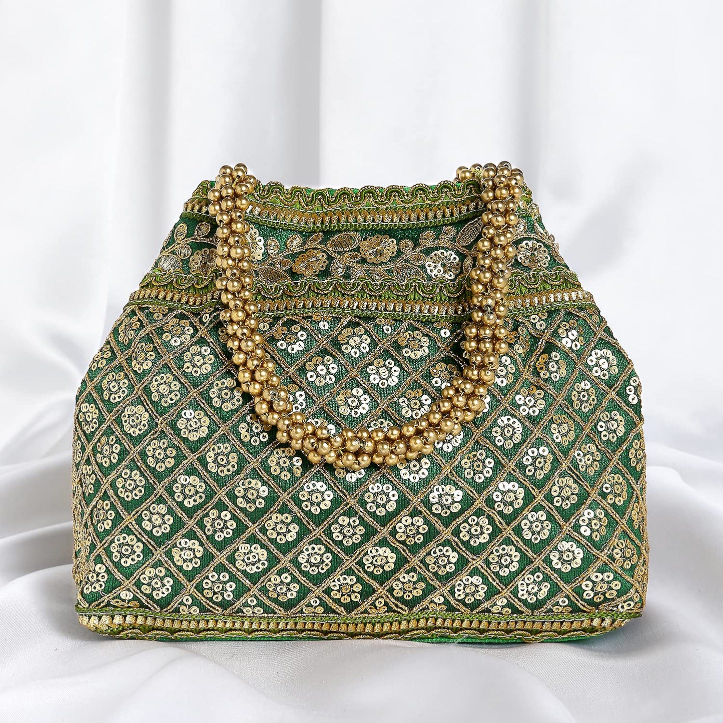 Peora Cream & Green Potli Combo Handbags Gift for Women