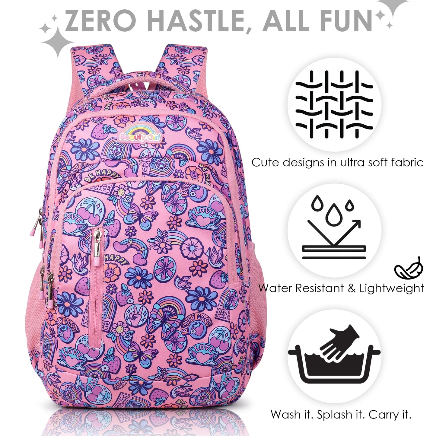 BEAUTY GIRLS BY HOTSHOT |SCHOOL BAG|COLLEGE BACKPACK|TUTION BAG|FOR GIRLS & WOMEN|18 INCH|32 L WATER RESISTANT |SCHOOL BAG FOR GIRLS