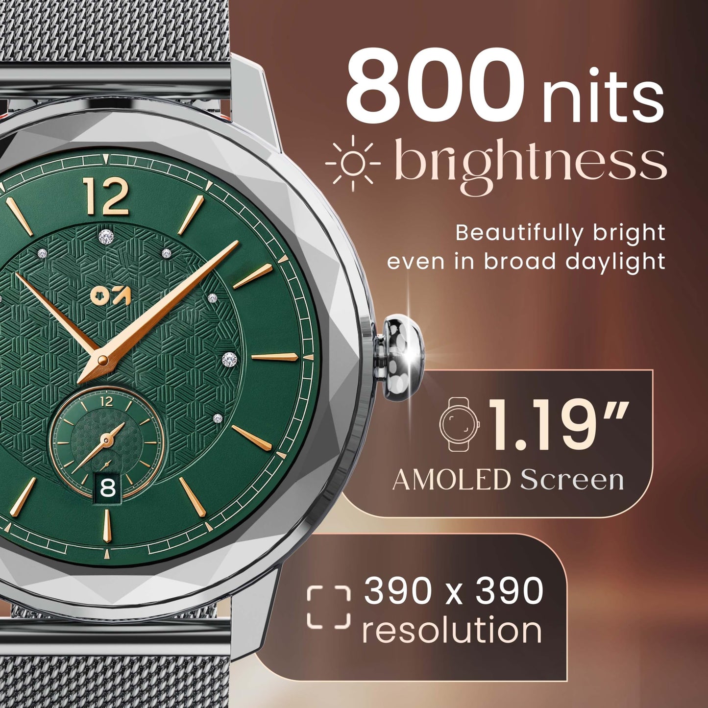 GOBOULT Newly Launched Alora Smart Watch 1.19'' AMOLED Display, BT Calling, Rotating Bezel, 150+Watchfaces, 800 Nits Brightness, AI Voice Assistant, SpO2 Monitoring, 120+ Sports Mode (Silver)