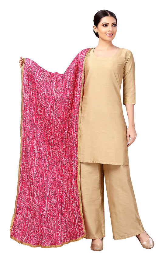 Studio Shringaar Women's Vegan Silk Crushed Bandhni Dupatta (42" X 2.5 Meters,Pink)