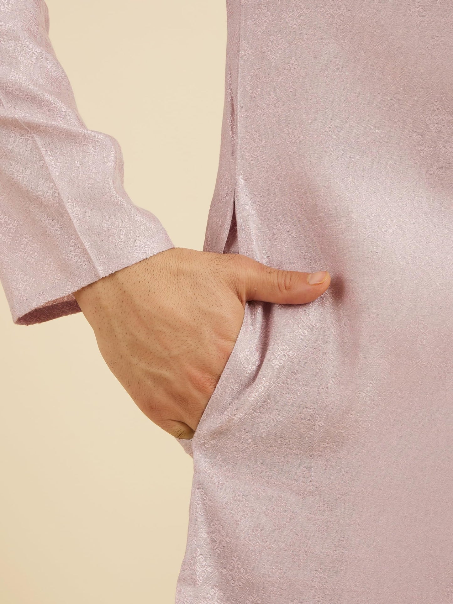 Manyavar Men's Art Silk Embroidered Kurta Pyjama Set (Lilac,XXXL)