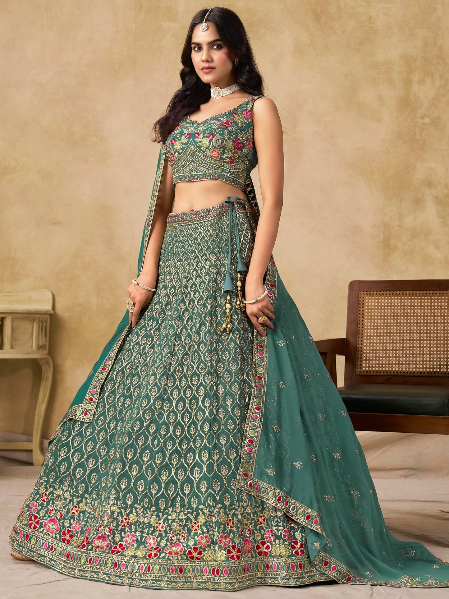 Zeel Clothing Women's Sequins and Thread Embroidered Work Georgette Lehenga Choli With Dupatta (5134-Women-Lehenga-Choli-Latest; Free size) (Blue)