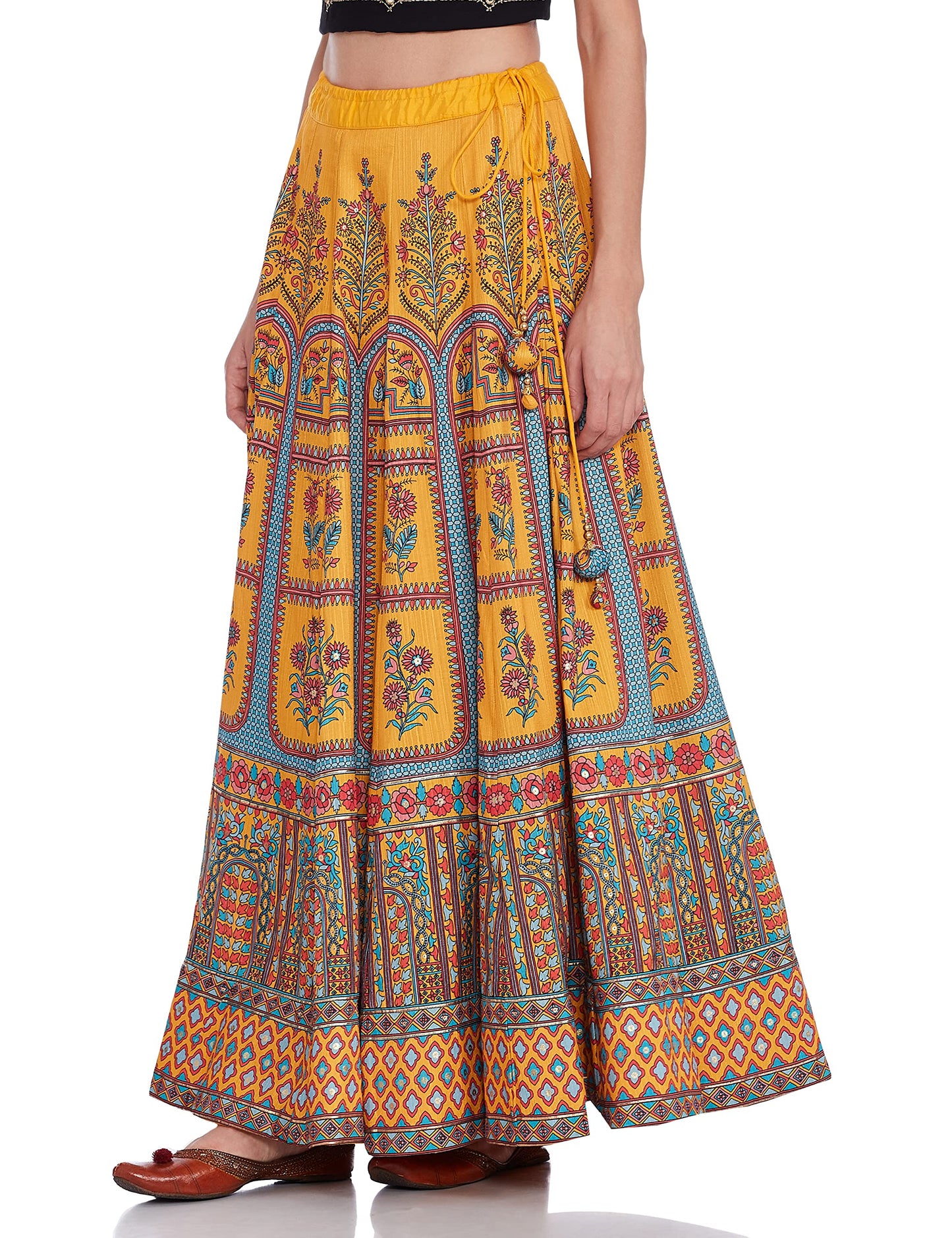 BIBA Polyester Contemporary Skirt (Twirl TR16370_Yellow_M)