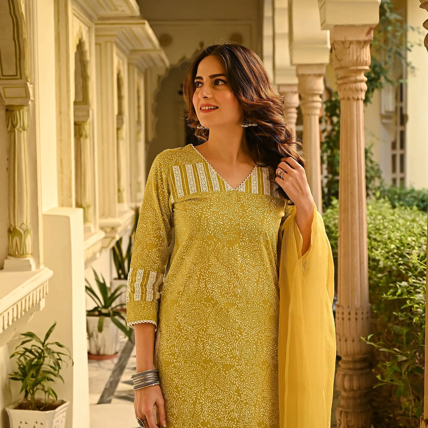 Royal Export Women's Straight Floral Printed Salwar Suit Set Mustard