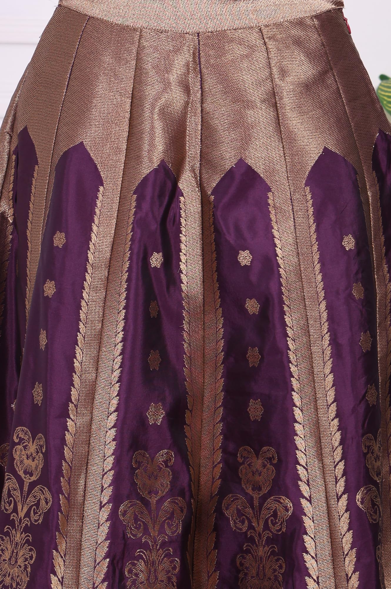 W for Woman Purple Embellished Jacquard Straight Crop Top, Skirt and Dupatta Set - (WS13240-314468-S)
