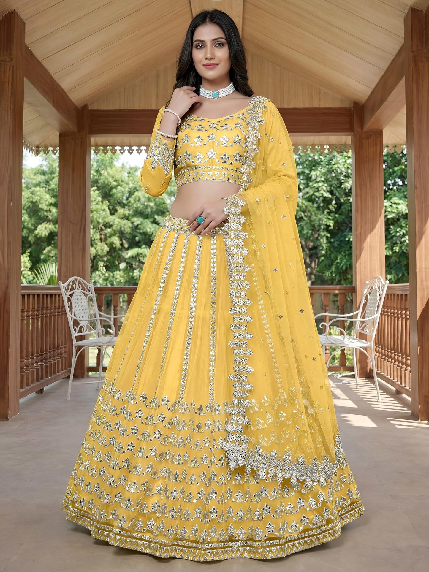 Zeel Clothing Women's Foil Embroidered Net Lehenga Choli With Dupatta (5029-Yellow-Women-Lehenga-Choli-Set, Free size)