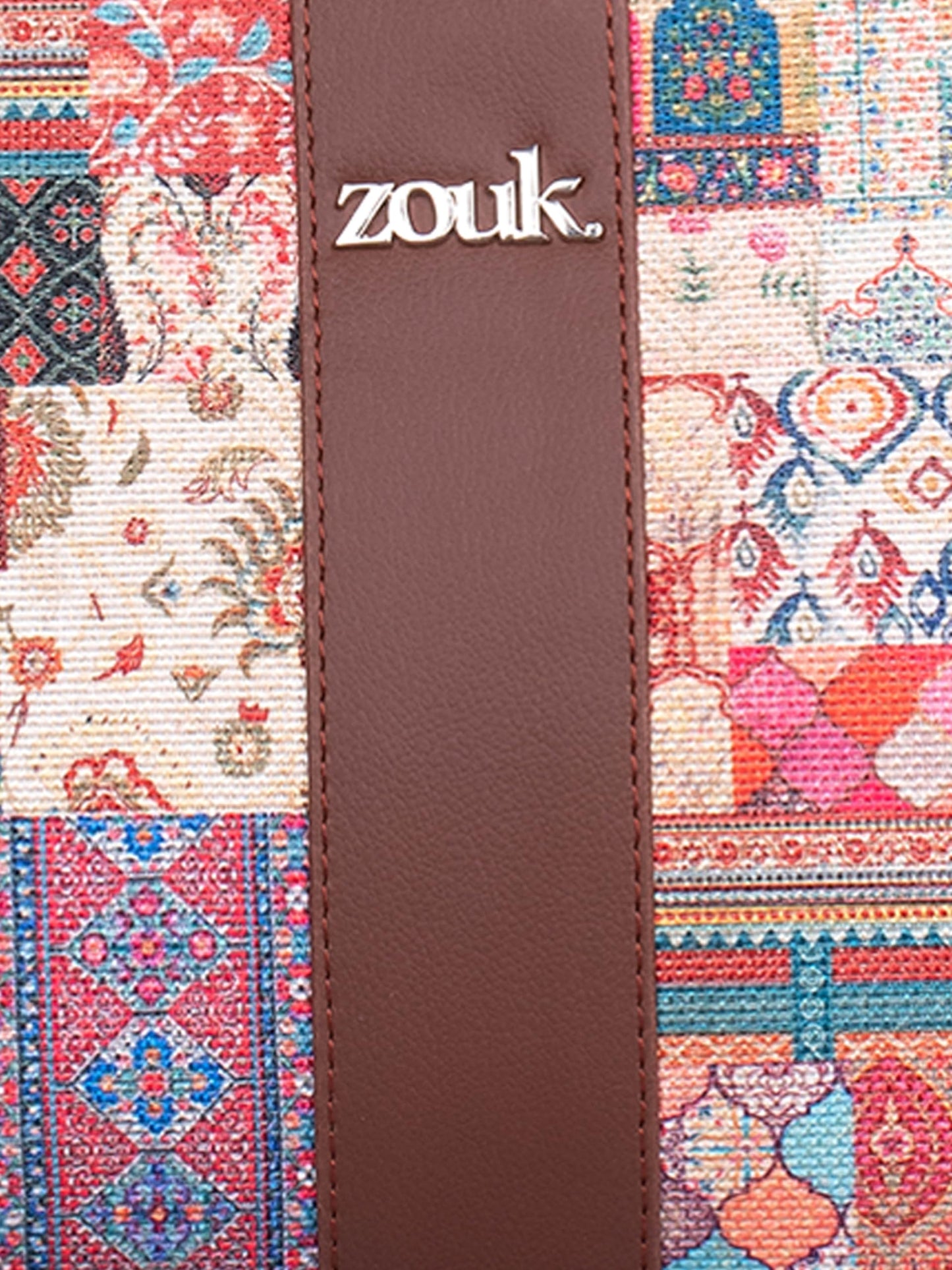 ZOUK Konkona Statement Satchel Bag - Kutch Gamthi | Jute | Vegan Leather Handcrafted With Detachable Sling Strap | Multicolor