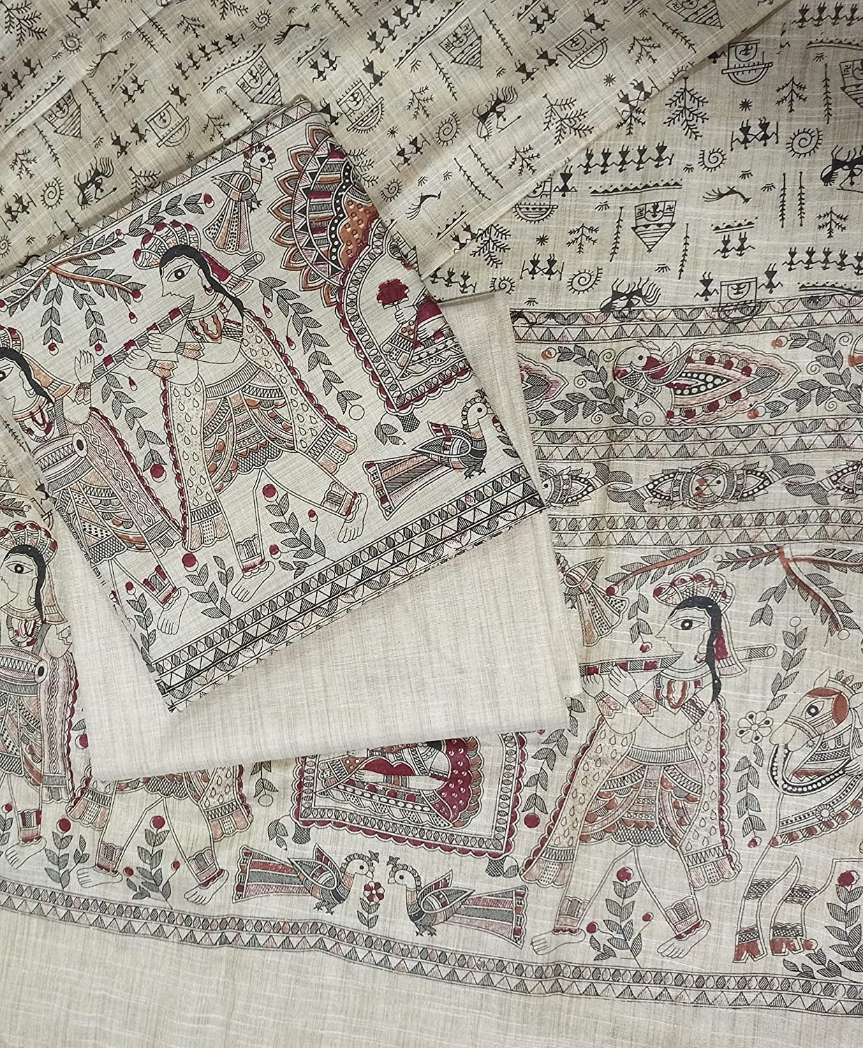 HAIDER ALI AND SONS Women's Pure Cotton Silk Handcrafted Screen Print Unstitched Salwar Suit Dress Material With Duputa (BLACK)