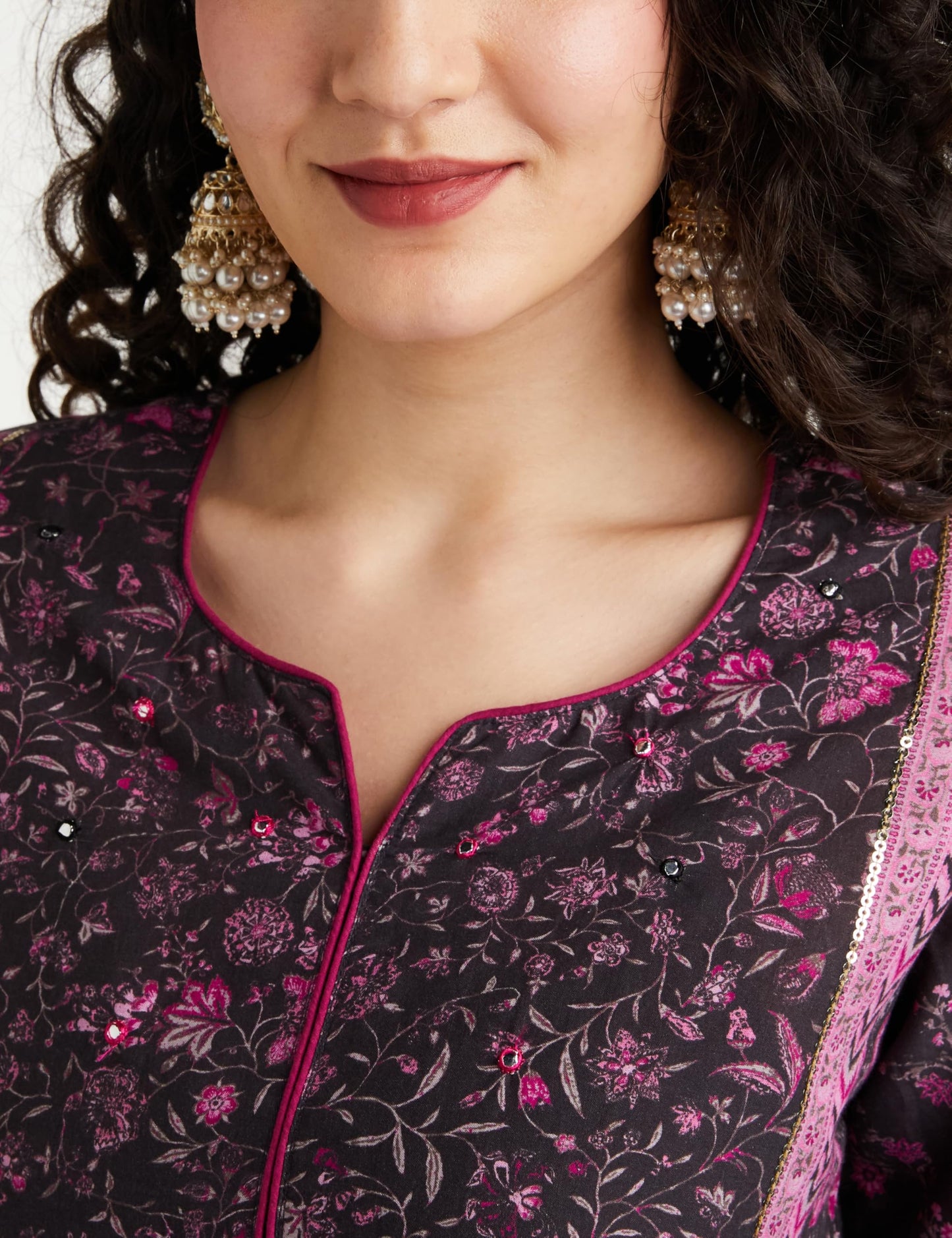 BIBA Cotton Women Printed Straight Salwar Kurta Dupatta(Skdassorted7477E_Black_34)