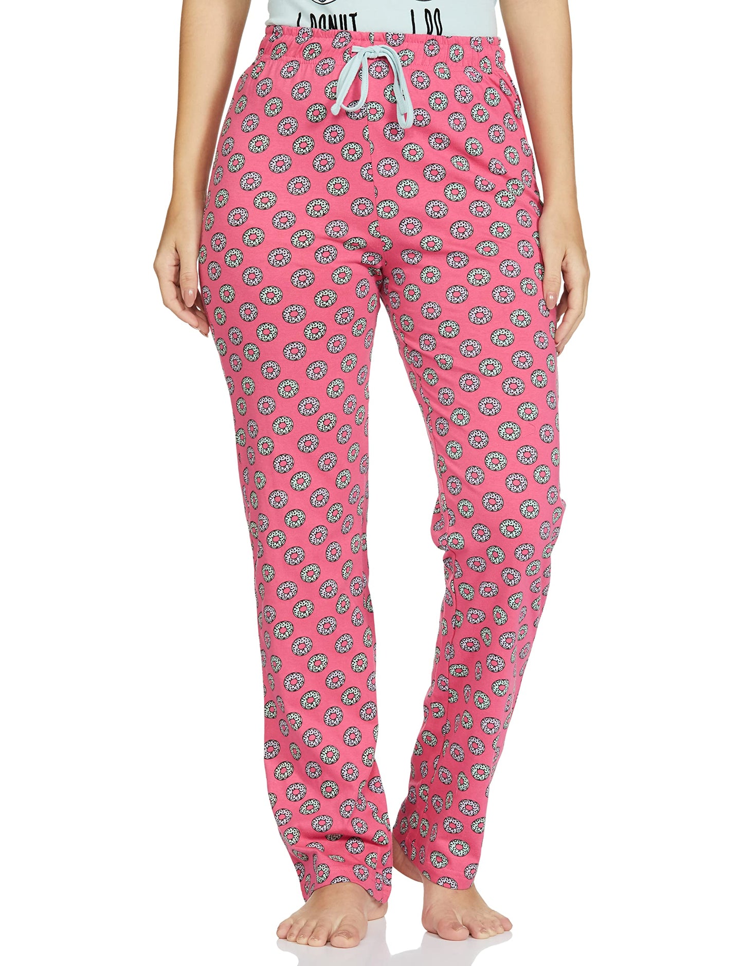 Max Women Printed Round Neck T-Shirt with Elasticated Pyjama,Aqua,XXL