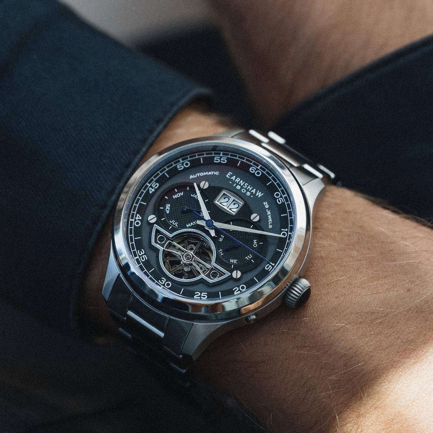 Earnshaw Baron Automatic Black Round Dial Men's Watch - ES-8187-11