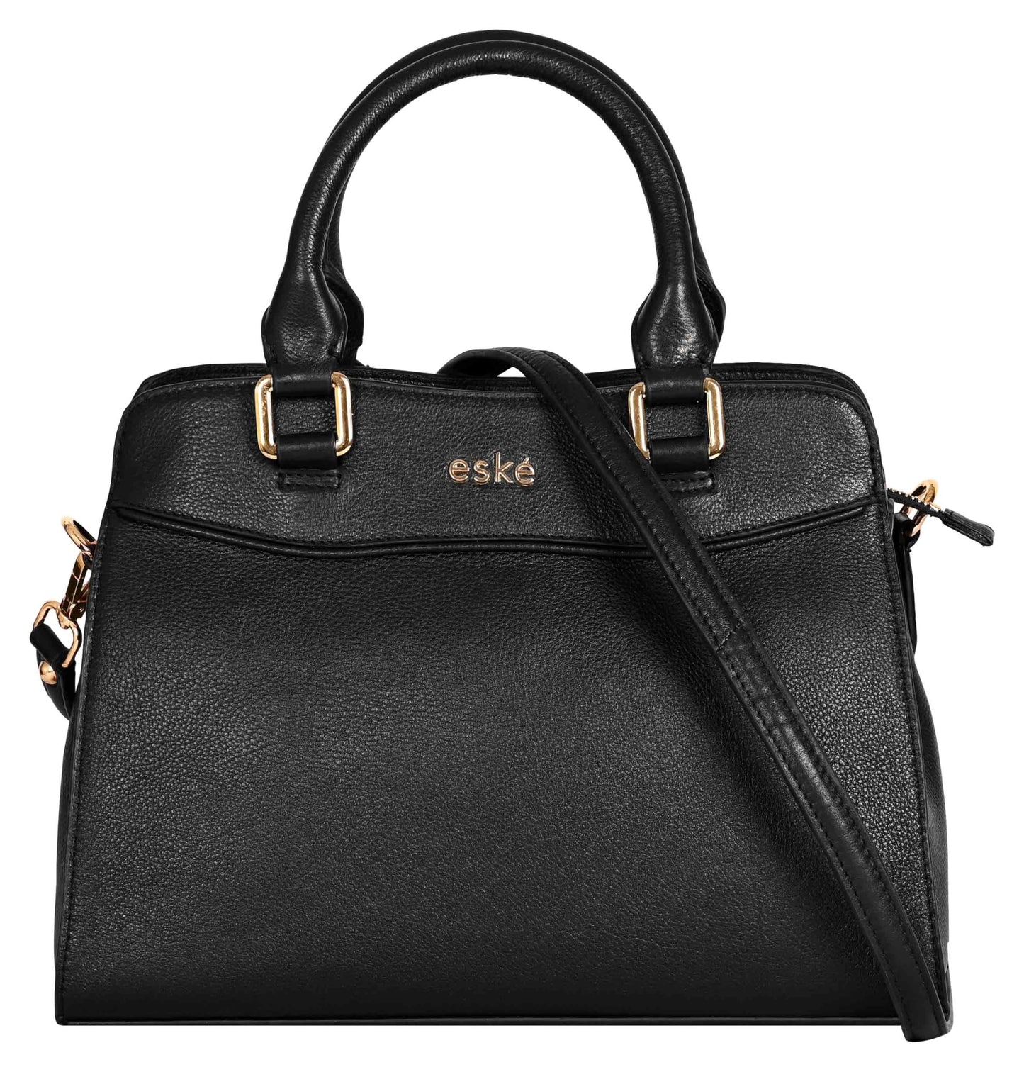 eske Rheta Genuine Leather Handbag for Women | Cosmos Leather Shoulder Bag with Dual Compartments | Detachable Strap | Zip & Slip Pockets | Elegant Office & Daily Tote (Black)