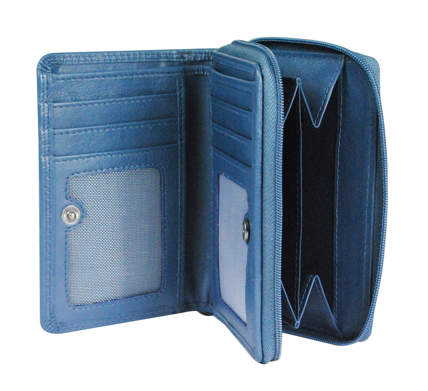 Women's Genuine Leather wallet-Long Purse Wallet with Multiple Card Slots, Zip Pocket and Note Compartment (Blue)