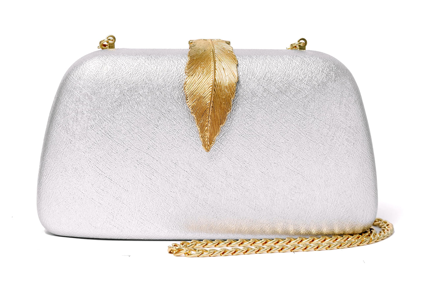 INOVERA (LABEL) Women Evening Hand Clutch | Ladies Party Wedding Purse with Chain Strap (Silver)