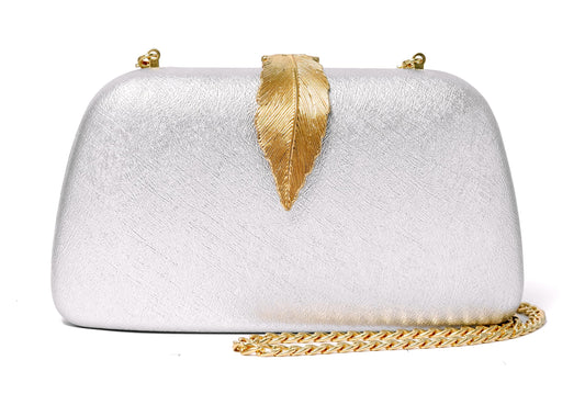 INOVERA (LABEL) Women Evening Hand Clutch | Ladies Party Wedding Purse with Chain Strap (Silver)