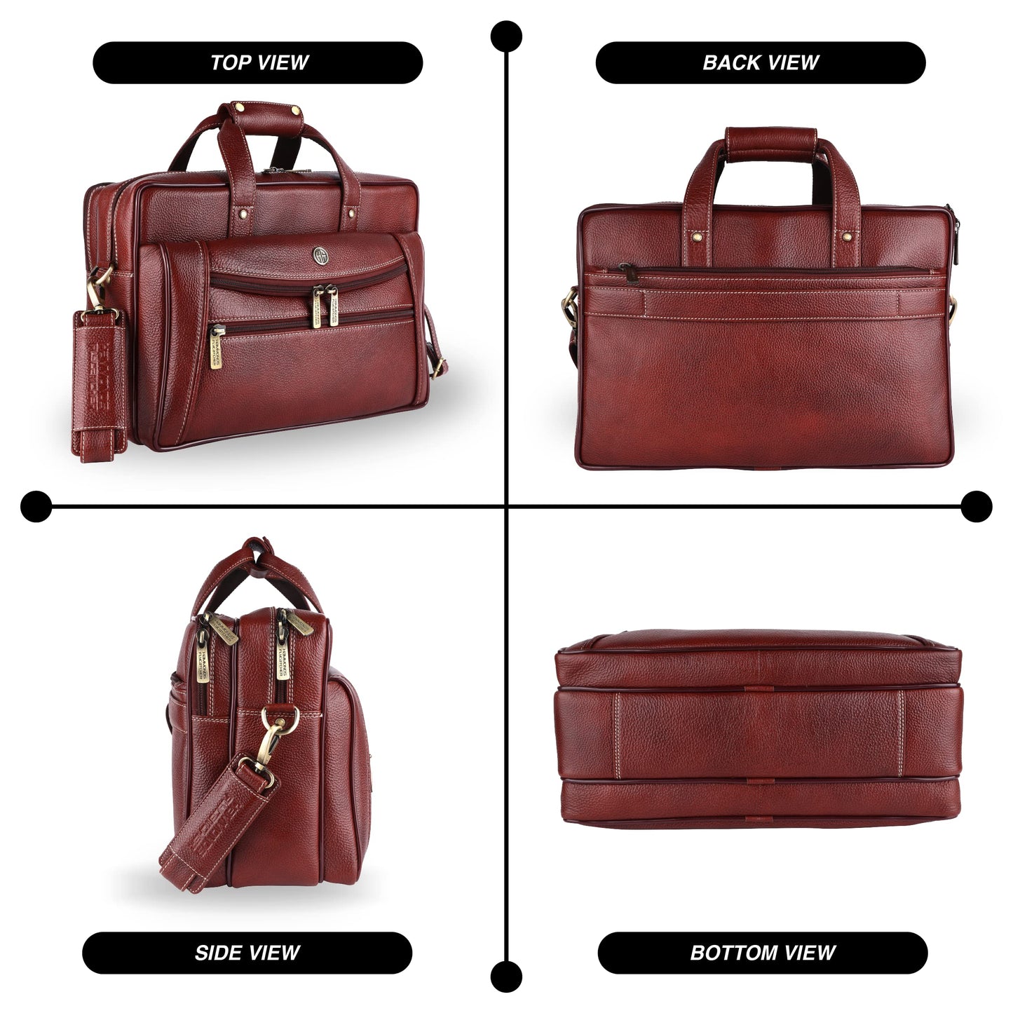 HAMMONDS FLYCATCHER Genuine Leather Office Bag for Men - 15.6" Laptop Bag for Men for Office, Travel, Daily Use - Padded Laptop Compartment, Trolley Strap, Adjustable Strap, 1 Year Warranty, Brown