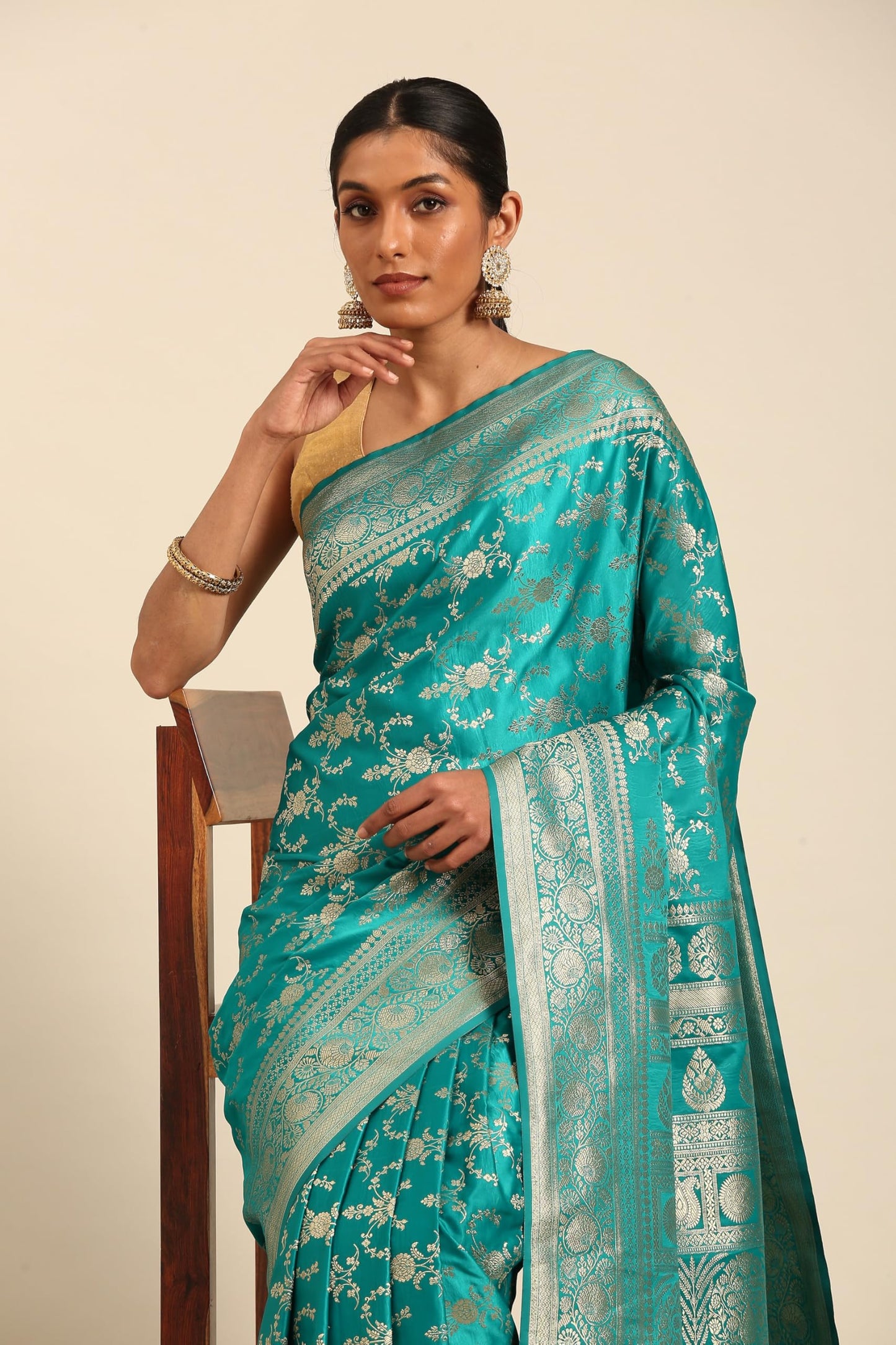 MOHEY Women's Rama Green Art Silk Zari Weave Saree (RAMA GREEN)