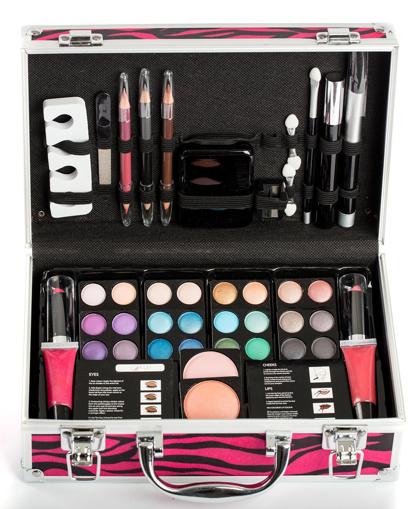 Vokai Makeup Kit Gift Set - 24 Eye Shadows, 4 Eye Shimmer Creams, 1 Lip Liner Pencil, 3 Lipsticks, 12 Lip Glosses, Blush, Eye liner pencil, Face Powder, Lip Crayon, Liquid Eyeliner, Mascara