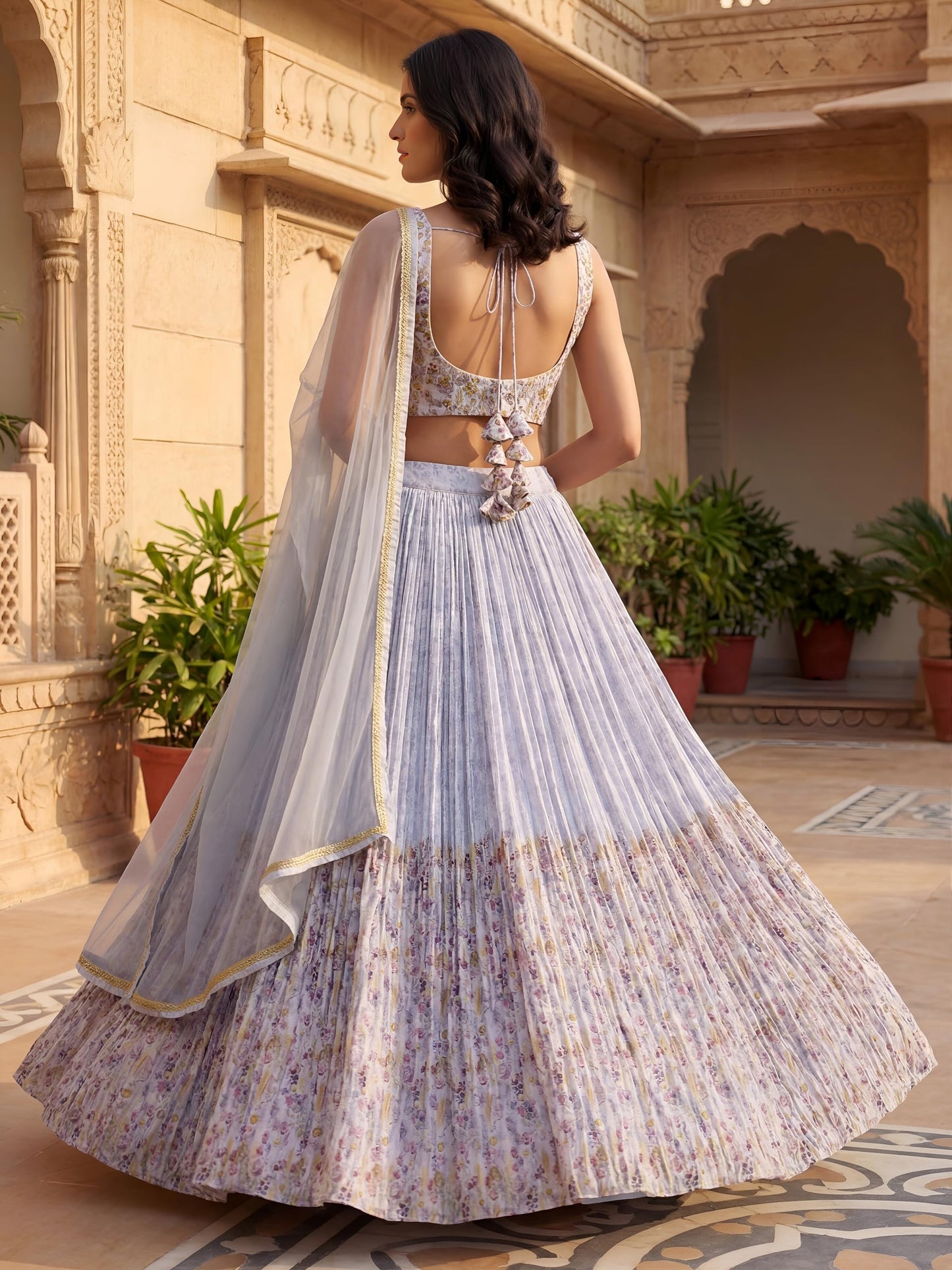 Zeel Clothing Digital Print Mirror Hand Work Georgette Lehenga Choli with Dupatta (5100-Blue-Women-Stylish-Lehenga-Choli; Free Size)