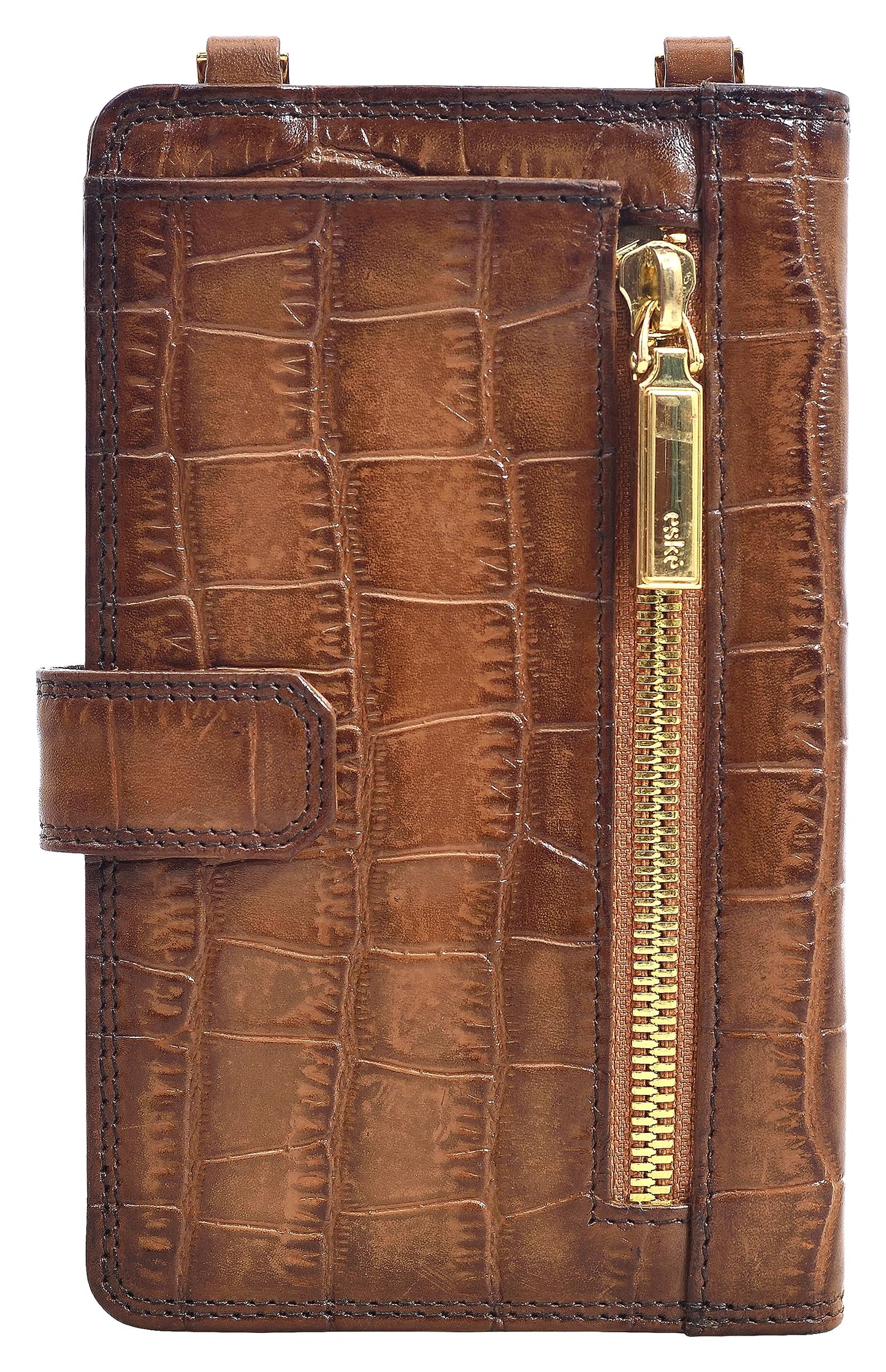 eske Noah - Wristlet - Genuine Quilted Leather - Holds Cards, Coins and Bills - Compact Design - Pockets for Everyday Use - Travel Friendly - Water Resistant - for Women (Britishtan Print)